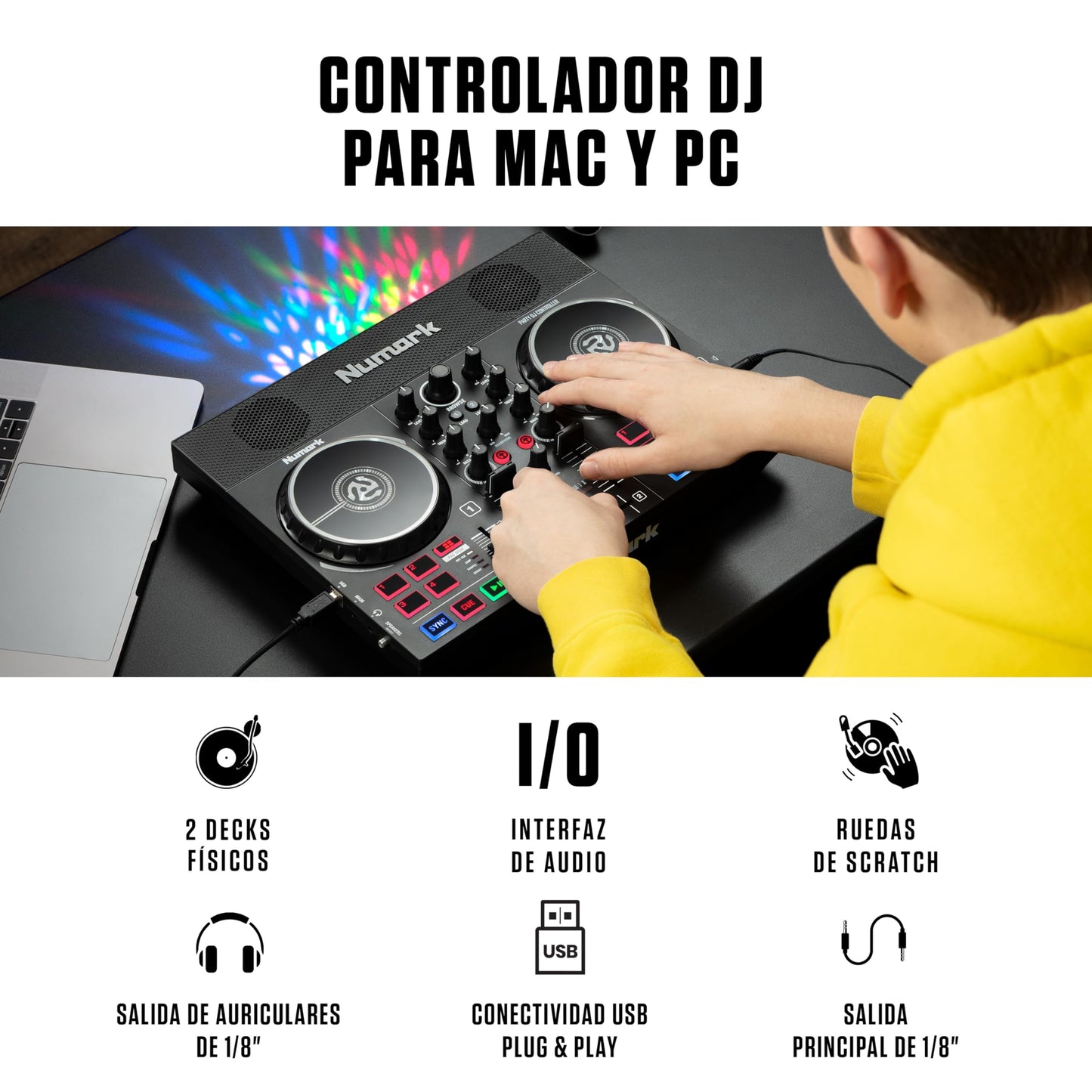Controlador DJ Numark Party Mix Live Luces Integradas y Altavoces para Serato DJ Lite y Algoriddim djay Pro AI