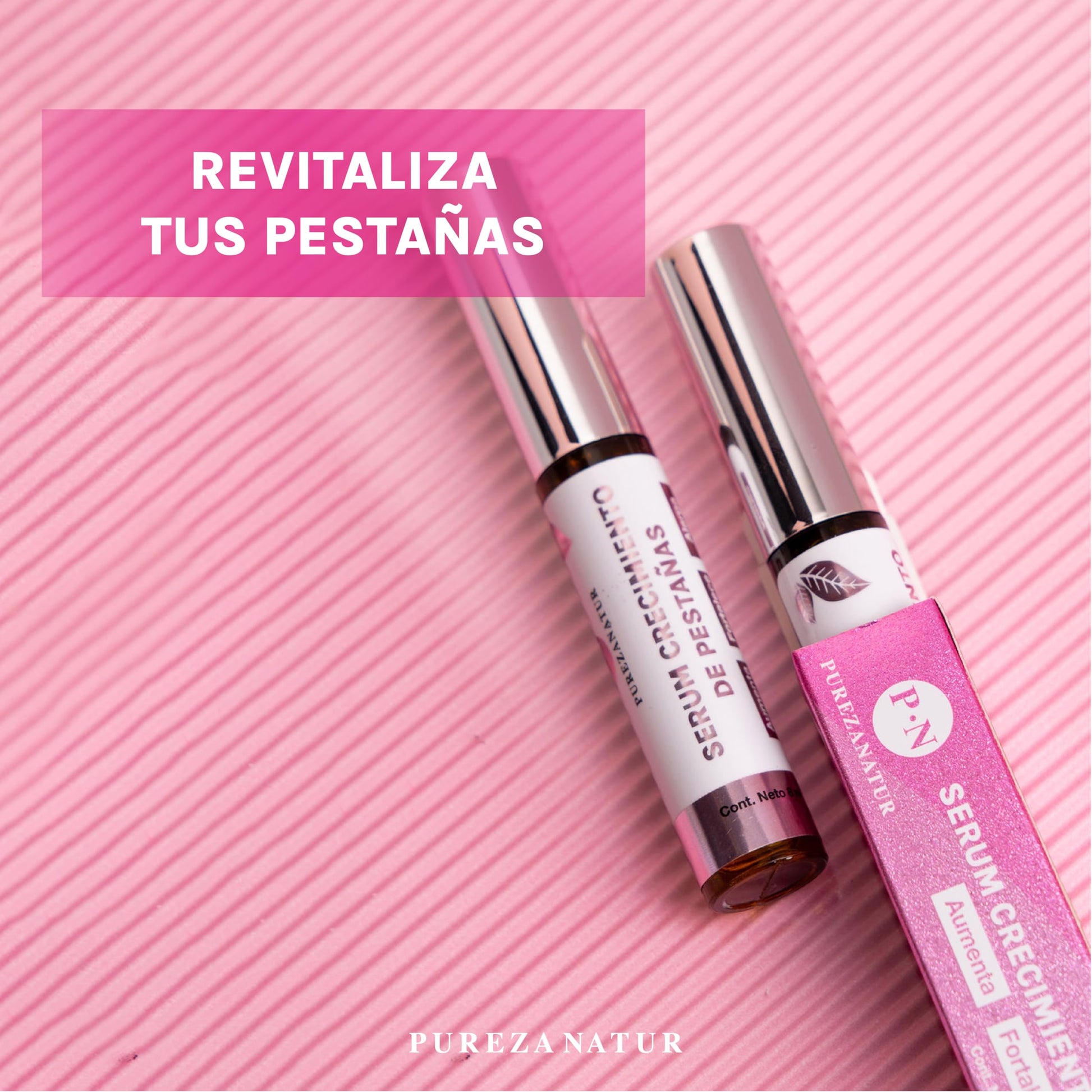PUREZA NATUR Suero alargador y reparador de pestañas Eyelash growth | Serum con aplicador tratamiento para fortalecer y crecer pestañas 3D lash adicionado con Ácido hialurónico, Niacinamida, Biotina 8ml