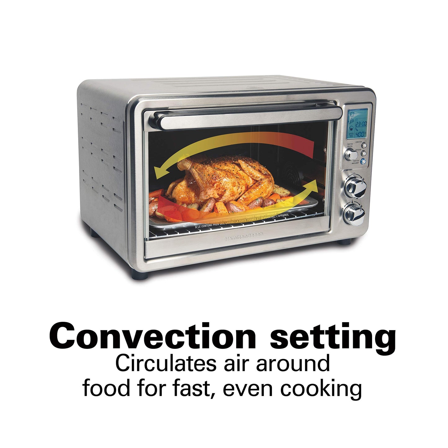 Hamilton Beach 31190C - Horno tostador de convección para encimera con asador, grande de 6 piezas, acero inoxidable