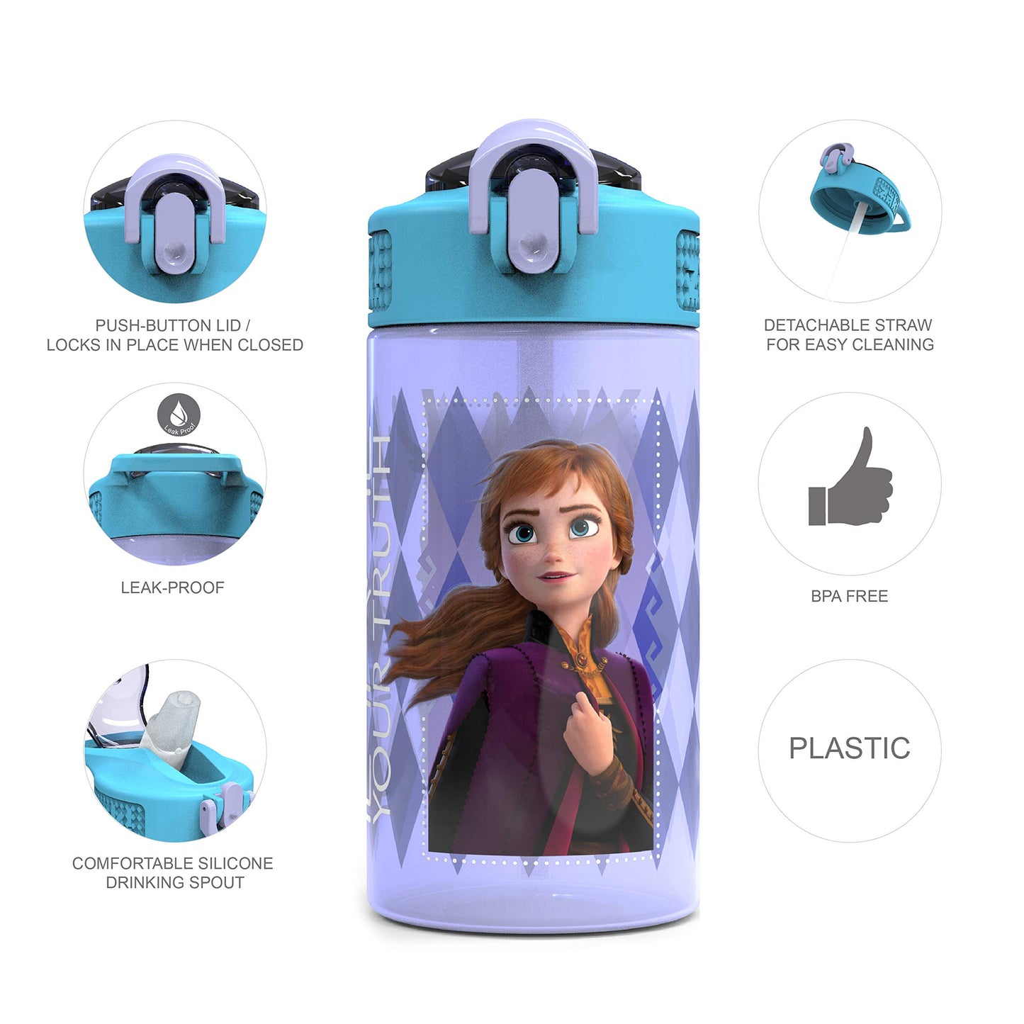 Juego de Botellas de Agua de Plástico Zak Designs Disney Rosa Frozen para Niñas