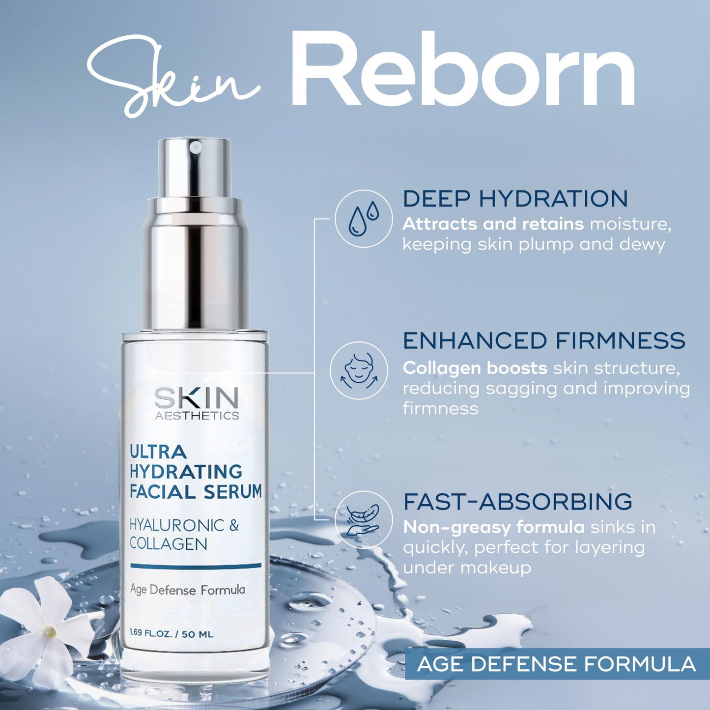 DABZAL Skin Aesthetics Hyaluronic Acid and Collagen Face Serum - Reduce Wrinkles & Fine Lines Locks in Moisture & Ultra Hydrating Facial Serum - Cruelty Free Korean Skincare - 1.69 Fl. oz