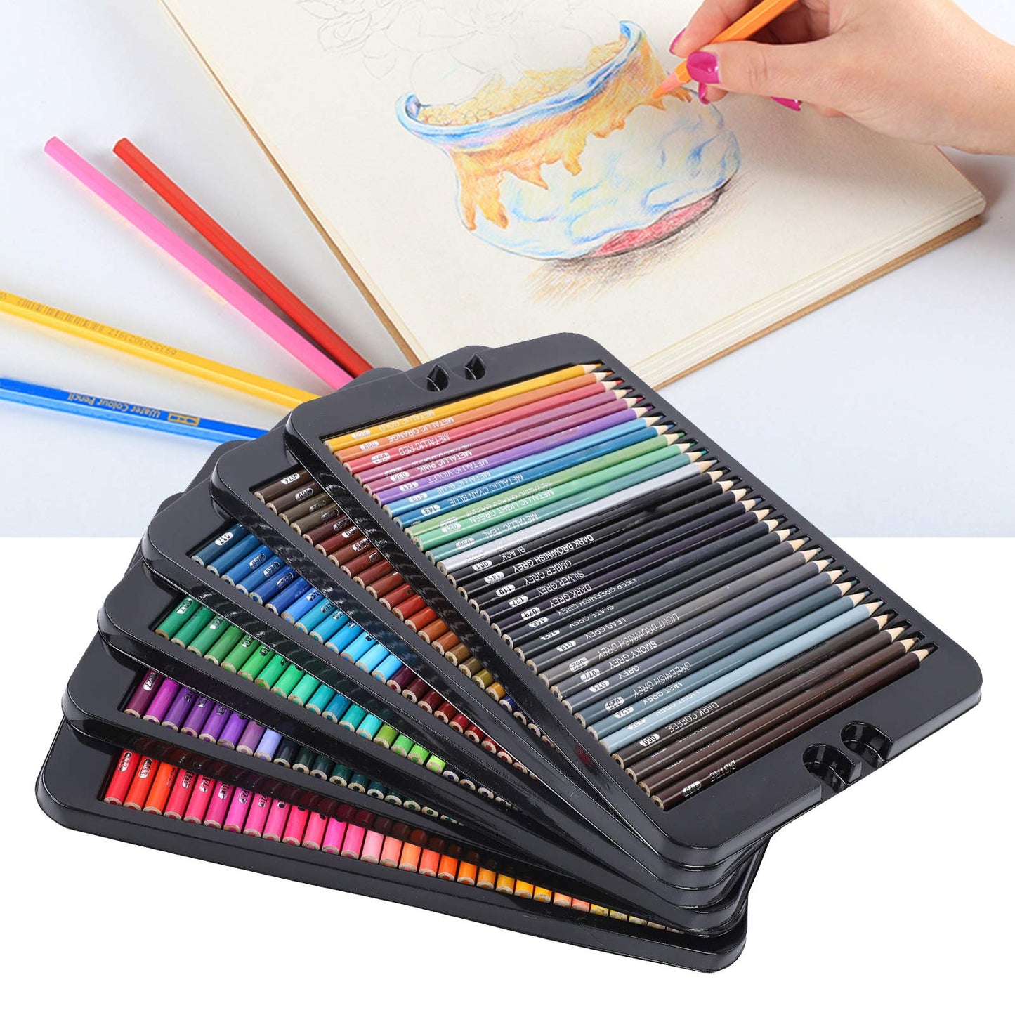 Juego de Lápices de Colores de 180 Piezas, Juego de Lápices de Colores con Caja de Hierro Herramientas de Pintura Prácticas y Seguras Adecuadas para Dibujar Bocetos