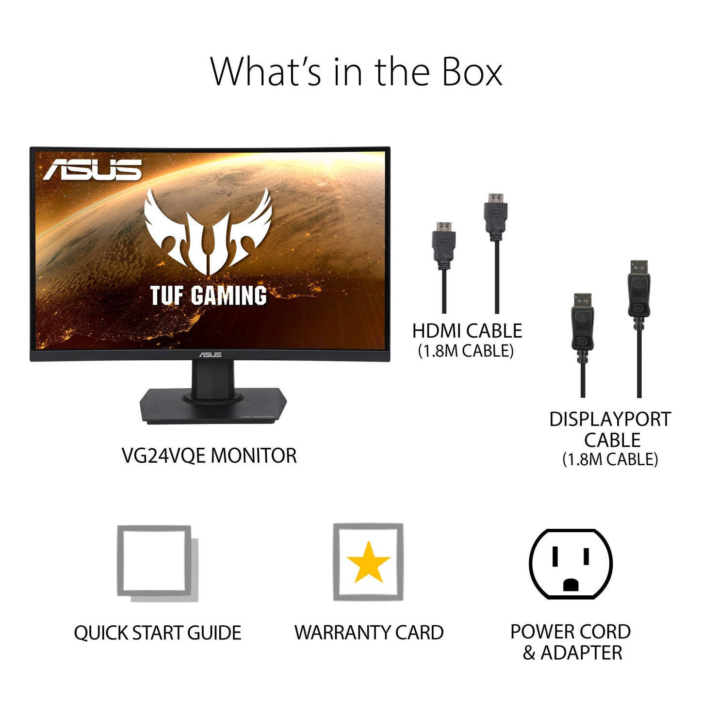 Asus monitor curvo TUF Gaming 23.6", VG24VQE, 1080P, Full HD, 165Hz, 1ms, ELMB, Altavoces, Adaptive-Sync, FreeSync Premium, soporte VESA, DisplayPort, HDMI