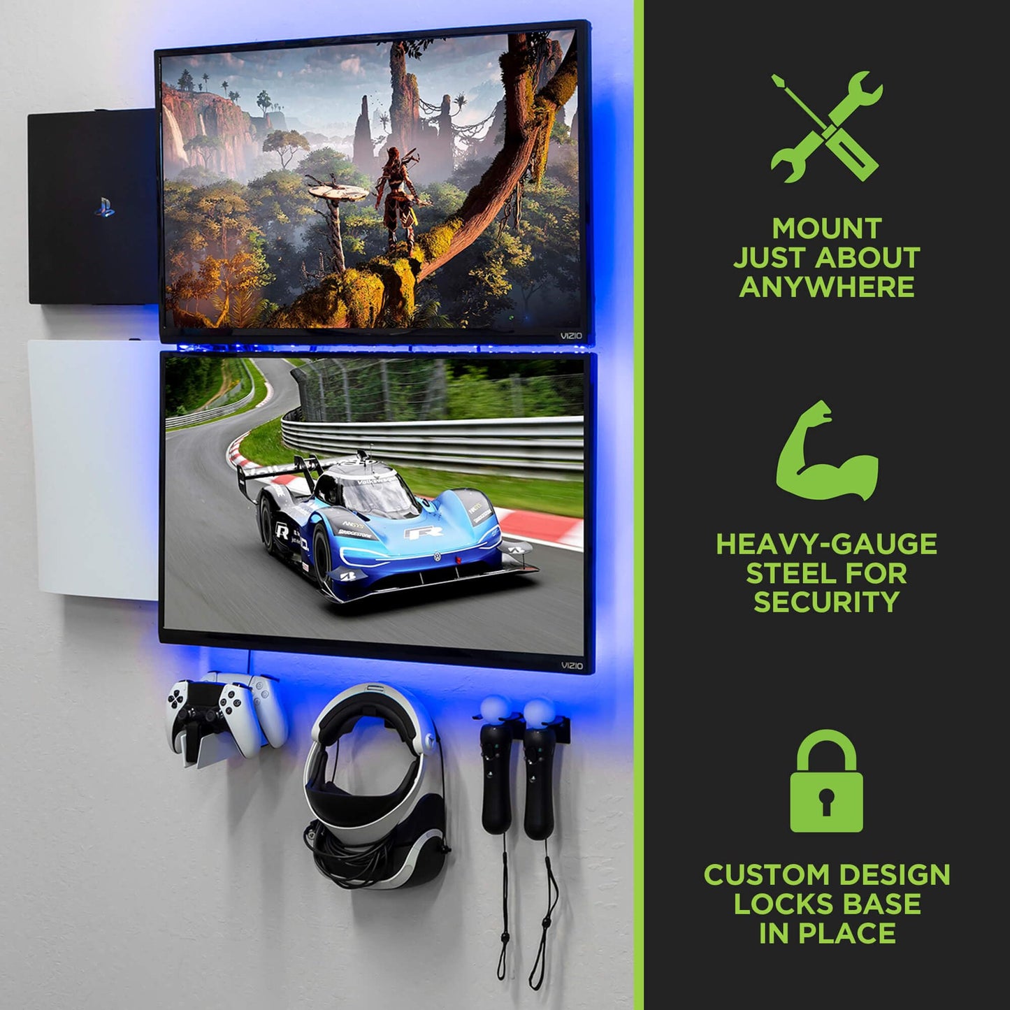HIDEit - Soporte de pared para PS5 DualSense estación de carga - American Company - Soporte de acero para estación de carga PS5 DualSense, funciona con controladores PlayStation 5 DualSense - Patente