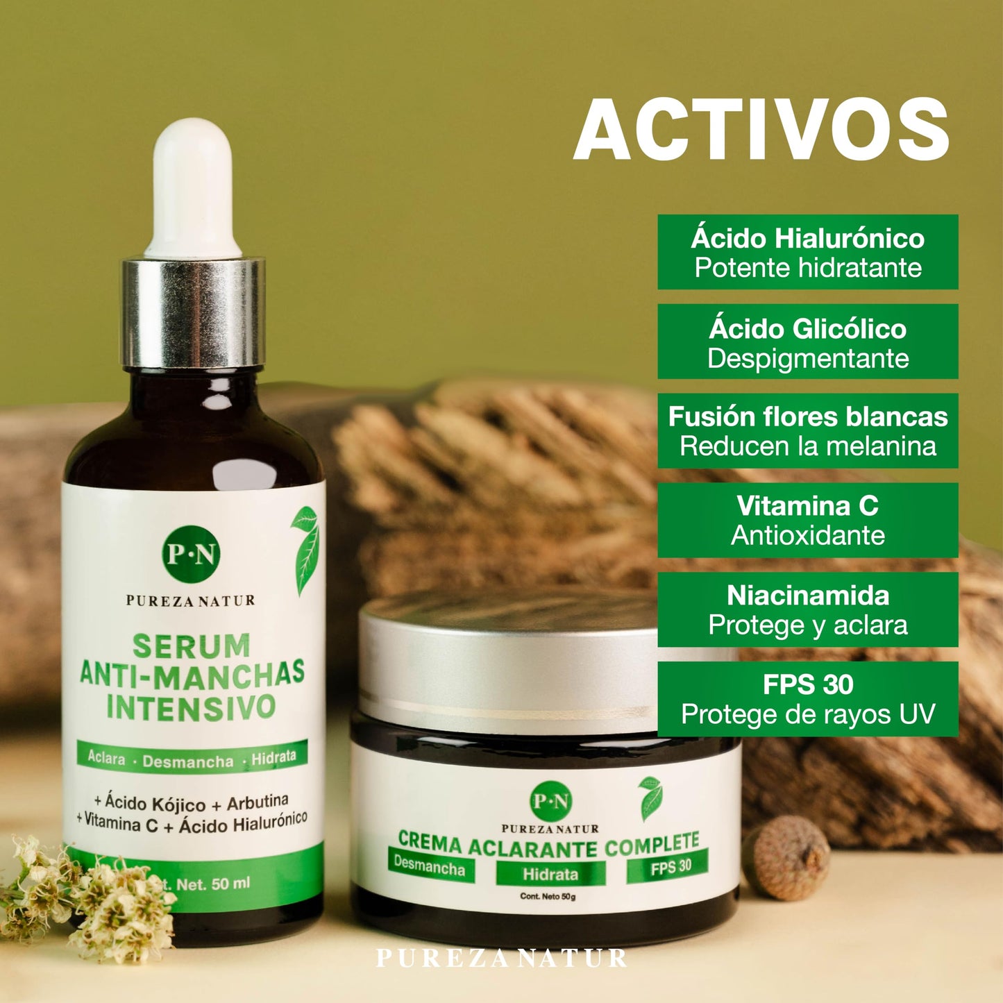PUREZANATUR Pack Antimanchas Serum despigmentante y antimanchas intensivo + Crema aclarante | Paquete completo de serum para el cuidado de la piel, hidratación y rejuvenecimiento (Pack Antimanchas)