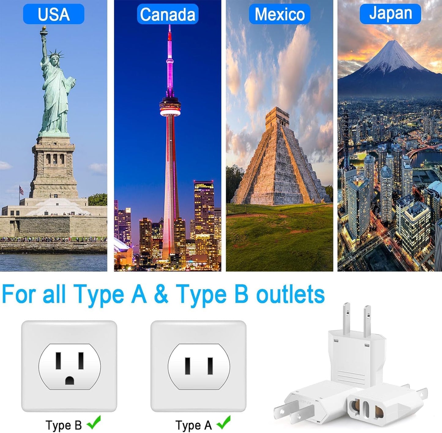Adaptador de Conexión JOZUTTOW Europa a América Negro Pack de 2