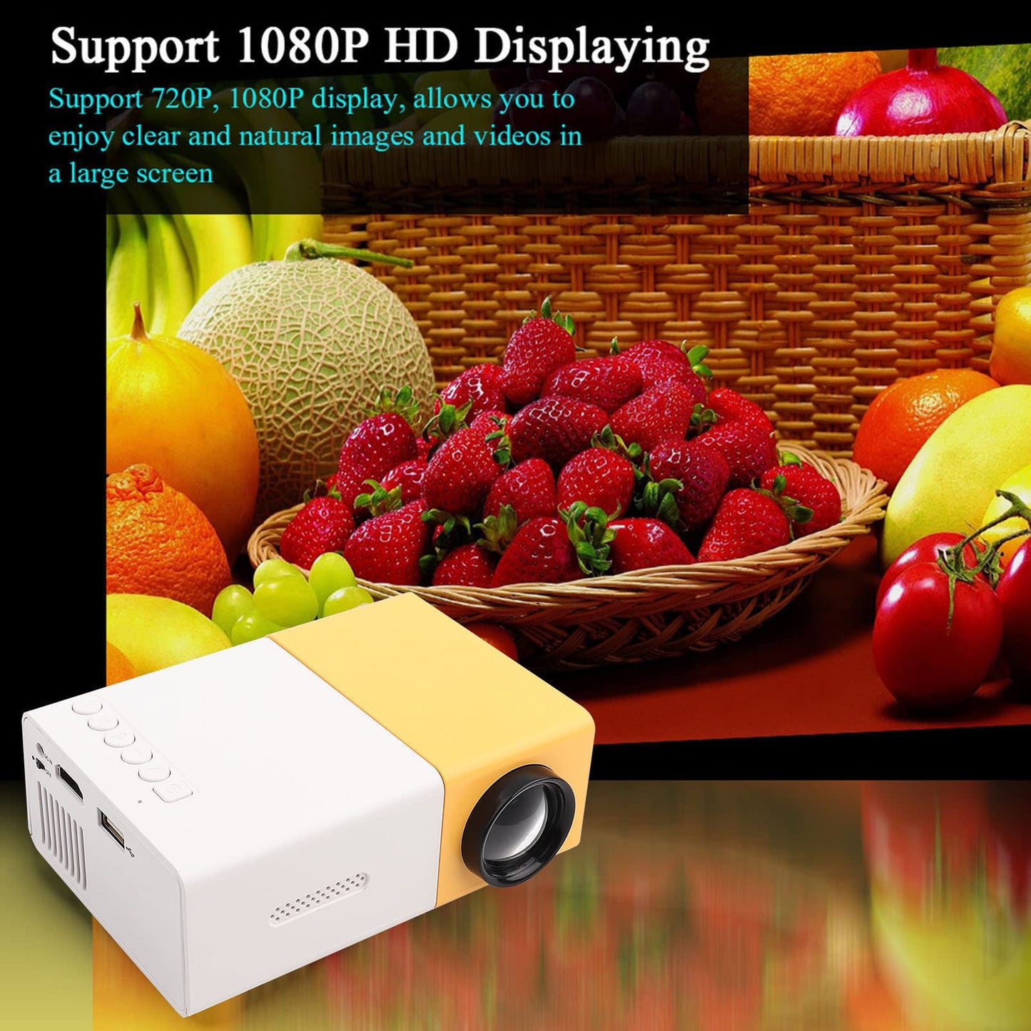 Fosa portátil LED HD 1080P Video-Projector, Mini de películas Compatible con Pantalla 1080P y 60 '', lámpara LED de 30.000 Horas de Vida útil, para Reproductor Multimedia de Cine