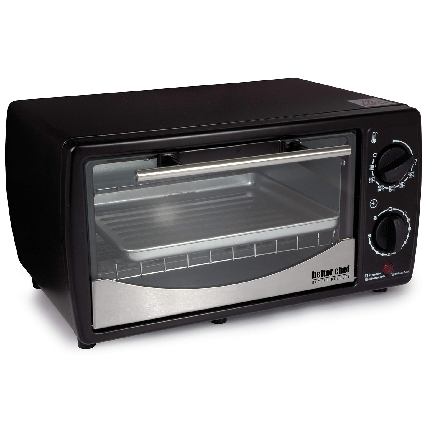 Better Chef Basic Tostador Horno | 4 rebanadas | Temporizador de 60 minutos | Estante deslizante | charola para hornear | Broil (rojo)