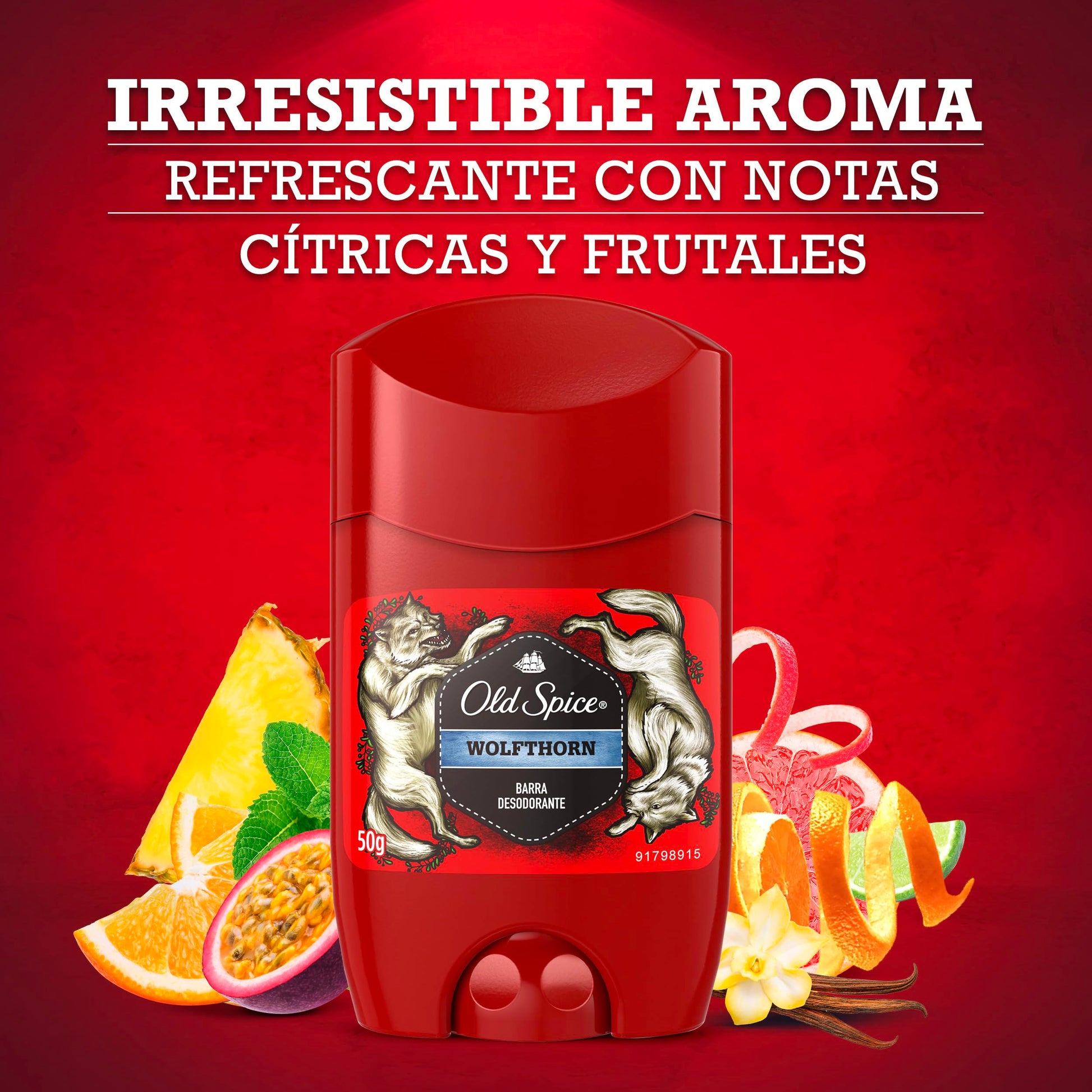 OLD SPICE, Pack de 3, Desodorante en Barra, Wolfthorn, Aroma Cítrico, Adiós Mal Olor, Cuidado para Hombre, 50 g c/u