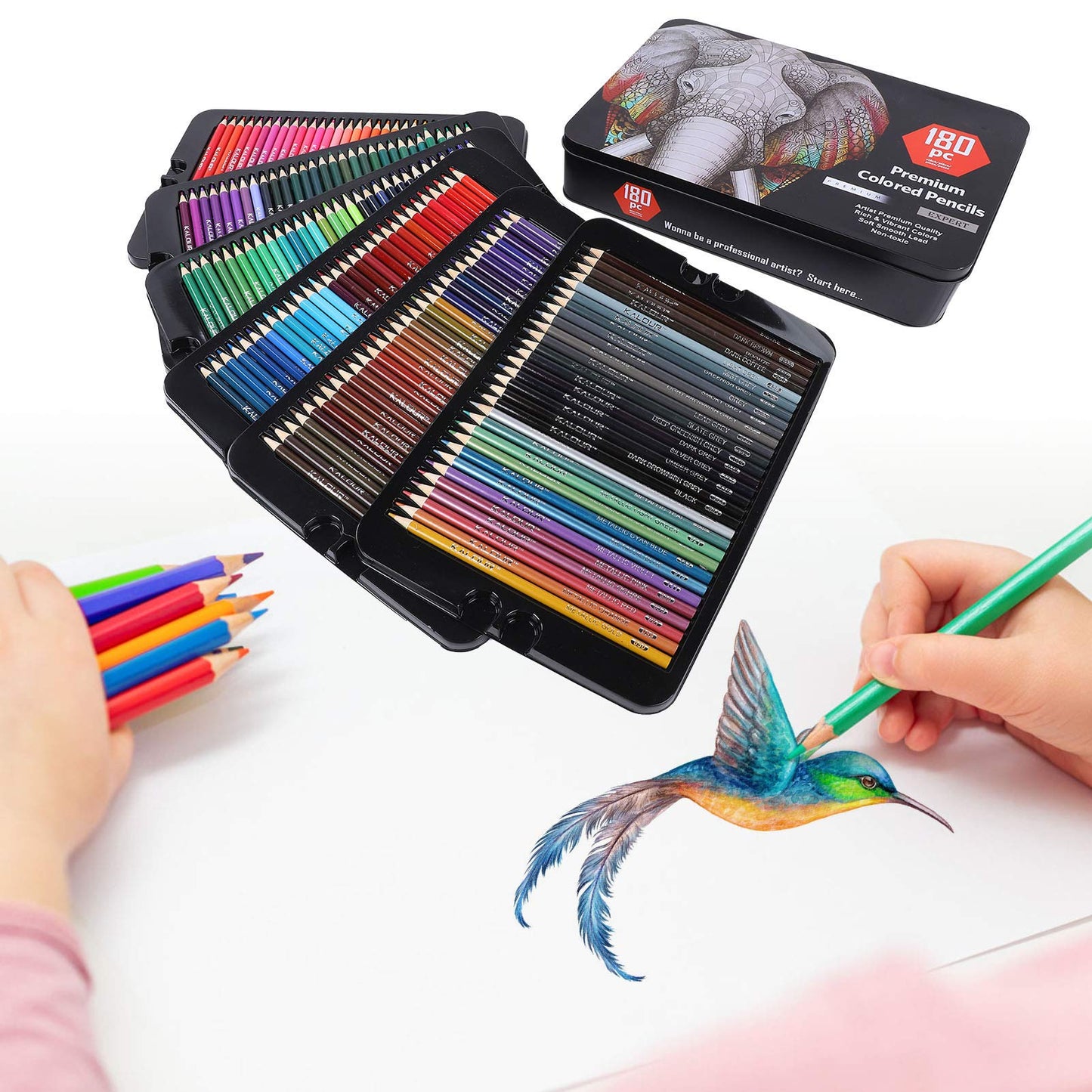 Juego de Lápices de Colores de 180 Piezas, Juego de Lápices de Colores con Caja de Hierro Herramientas de Pintura Prácticas y Seguras Adecuadas para Dibujar Bocetos