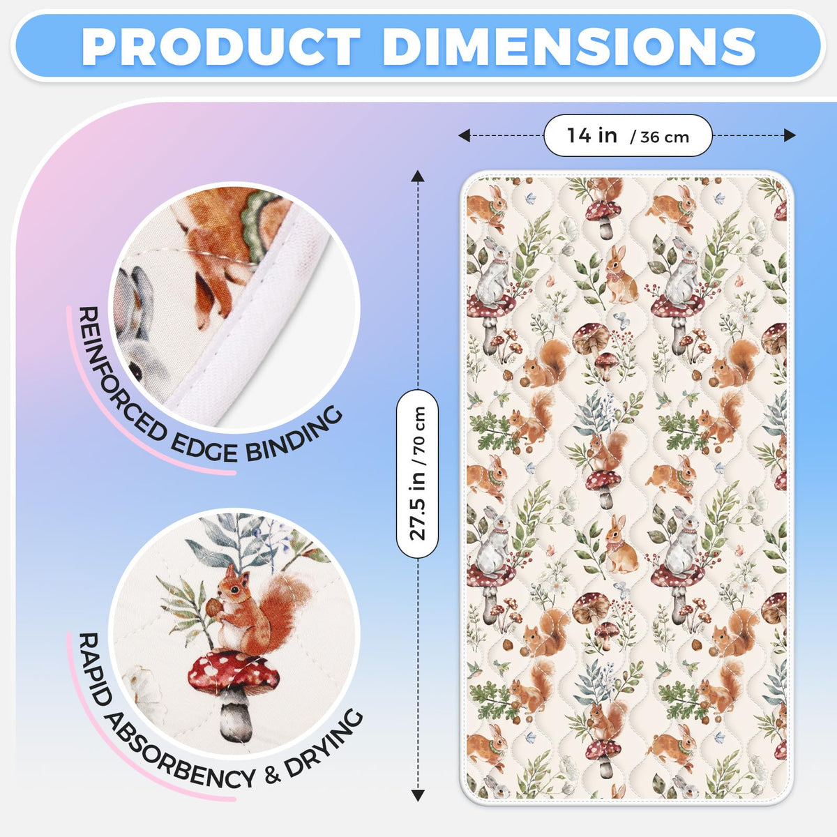 Enifine Waterproof Bamboo Changing Pad Liner Non-Slip Design Reusable Pads Machine Washable, 27.5"x 14" 3 Pack CTGirl