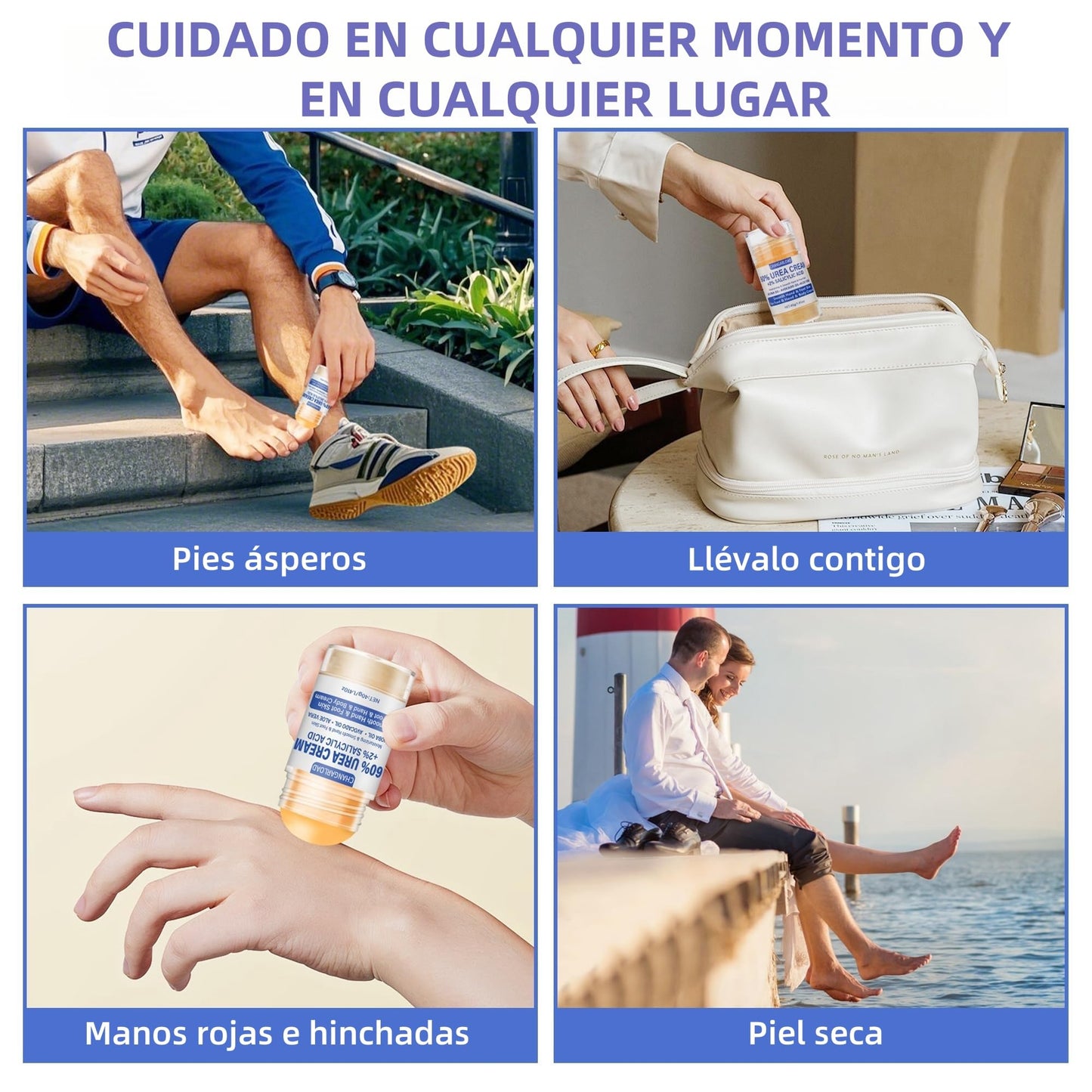 Crema Hidratante con Urea 60 para Pies, Manos y Codos - Exfoliante para Piel Seca, Agrietada y Callosidades (40g)