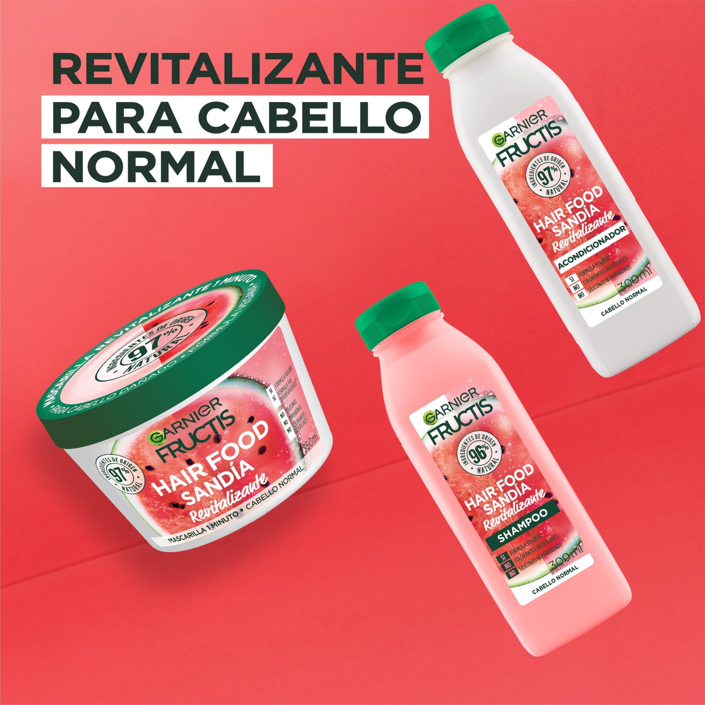 GARNIER Fructis Hair Food Sandía Kit (3 pzas) - Shampoo, Acondicionador, Máscara - Cabello Normal