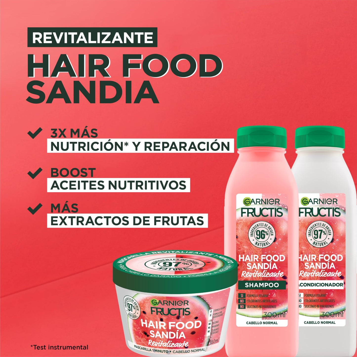 GARNIER Fructis Hair Food Sandía Kit (3 pzas) - Shampoo, Acondicionador, Máscara - Cabello Normal