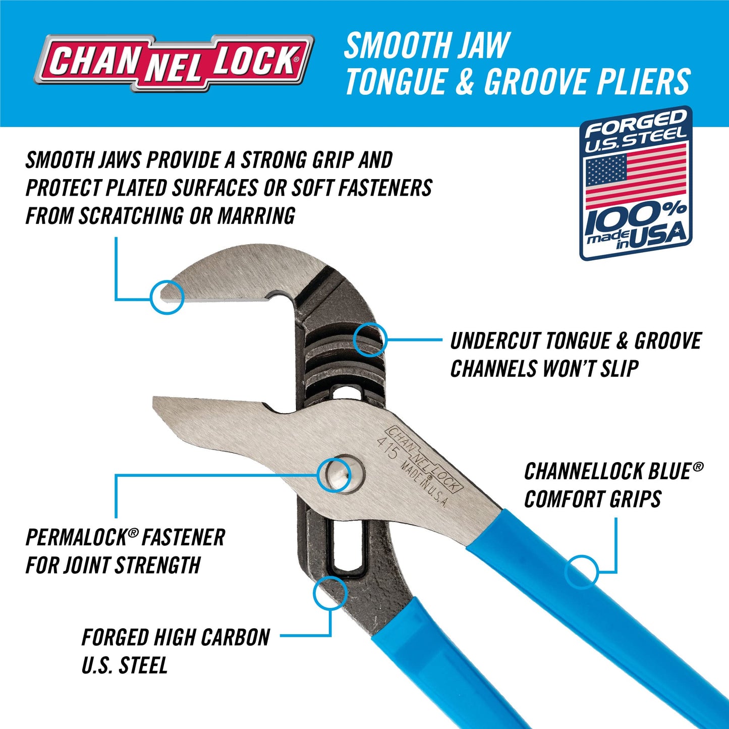 Channellock 415 Pinza de Extensión Mordazas Rectas y Lisas de 10"