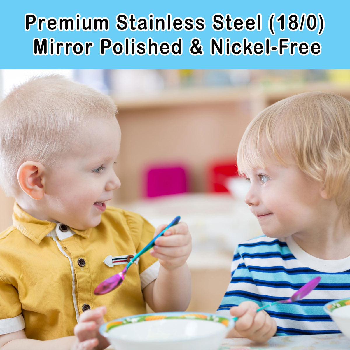 Juego de Cubiertos de Acero Inoxidable para Niños - Cubiertos Seguros para Niños y Pequeños - Juego de Utensilios para Niños - Juego de Cubiertos de Metal para Niños (Incluye 3 Cucharas Pequeñas para