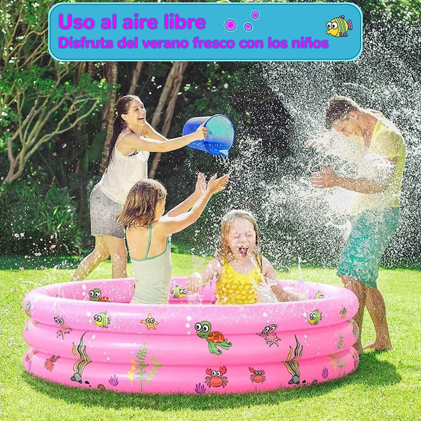 Jesir Piscina Inflable Infantil, Mini Alberca Redonda de 3 Niveles, Juguete de Agua para Niños y Niñas, Rosa, 130x40 cm