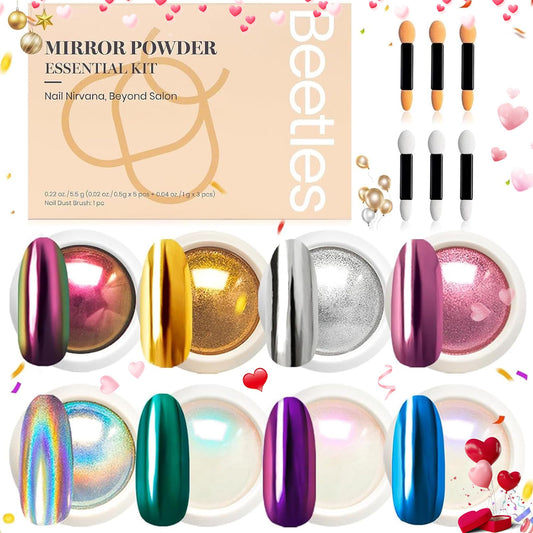Polvo para uñas cromado Beetles, efecto espejo, holográfico, aurora, iridiscente, perlado, para manicura, decoración de uñas, purpurina, 8 colores, 1 g o 0,5 g/tarro
