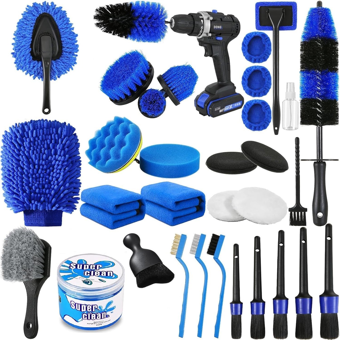 Korins 33Pzs Juego de Cepillos para Coches, Kit de Limpieza del Coche, Kit de Detallado del Coche, Cepillos de Limpieza, Herramienta para Limpiar el Parabrisas del Coche