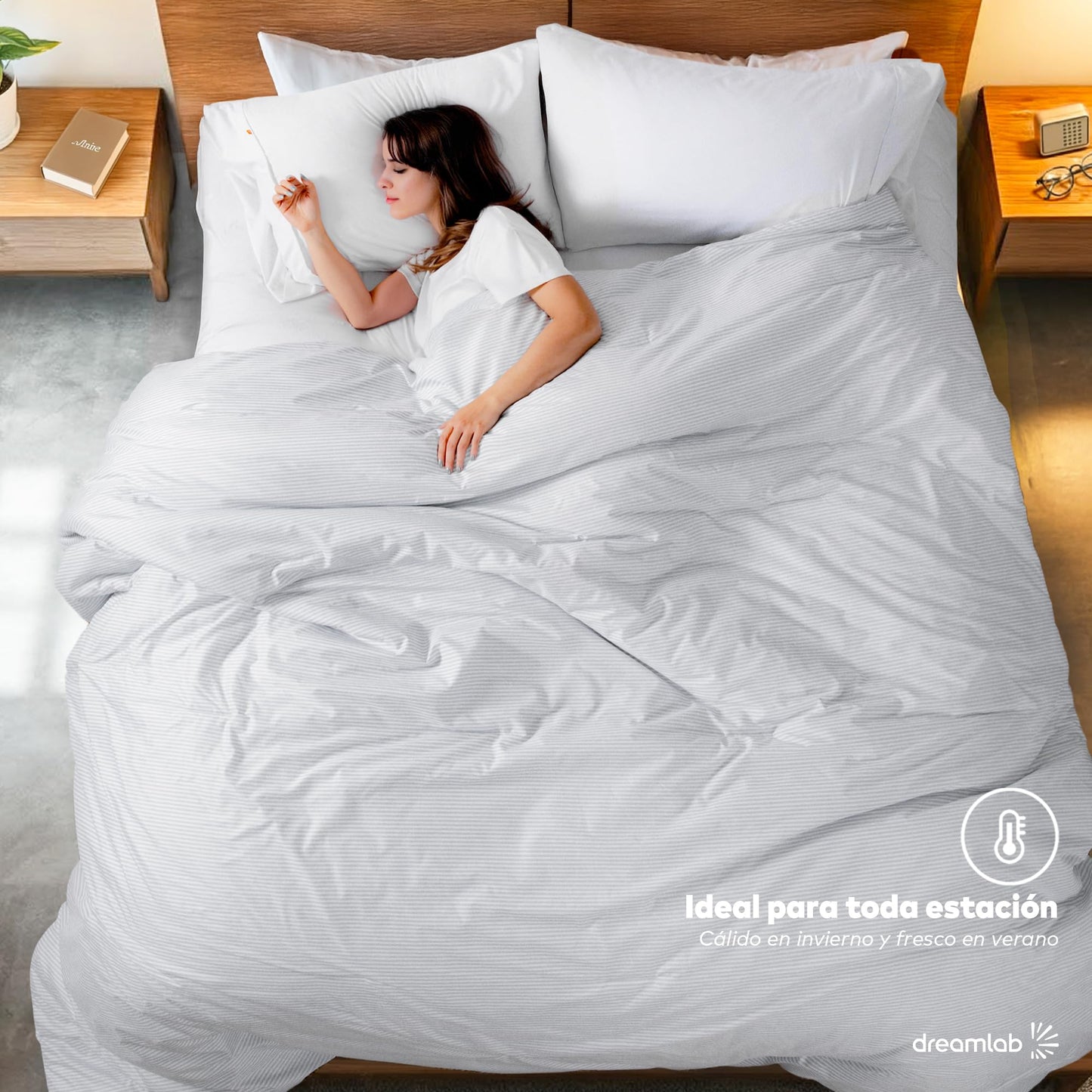 Dreamlab Edredón Acolchado para Toda Estación. Relleno de Microfibras Recubiertas con Gel. Lavado a Máquina. Usar como Edredón o con Duvet. Hipoalergénico. (Rayas Gris Grafito, King Size 259 x 223cm)