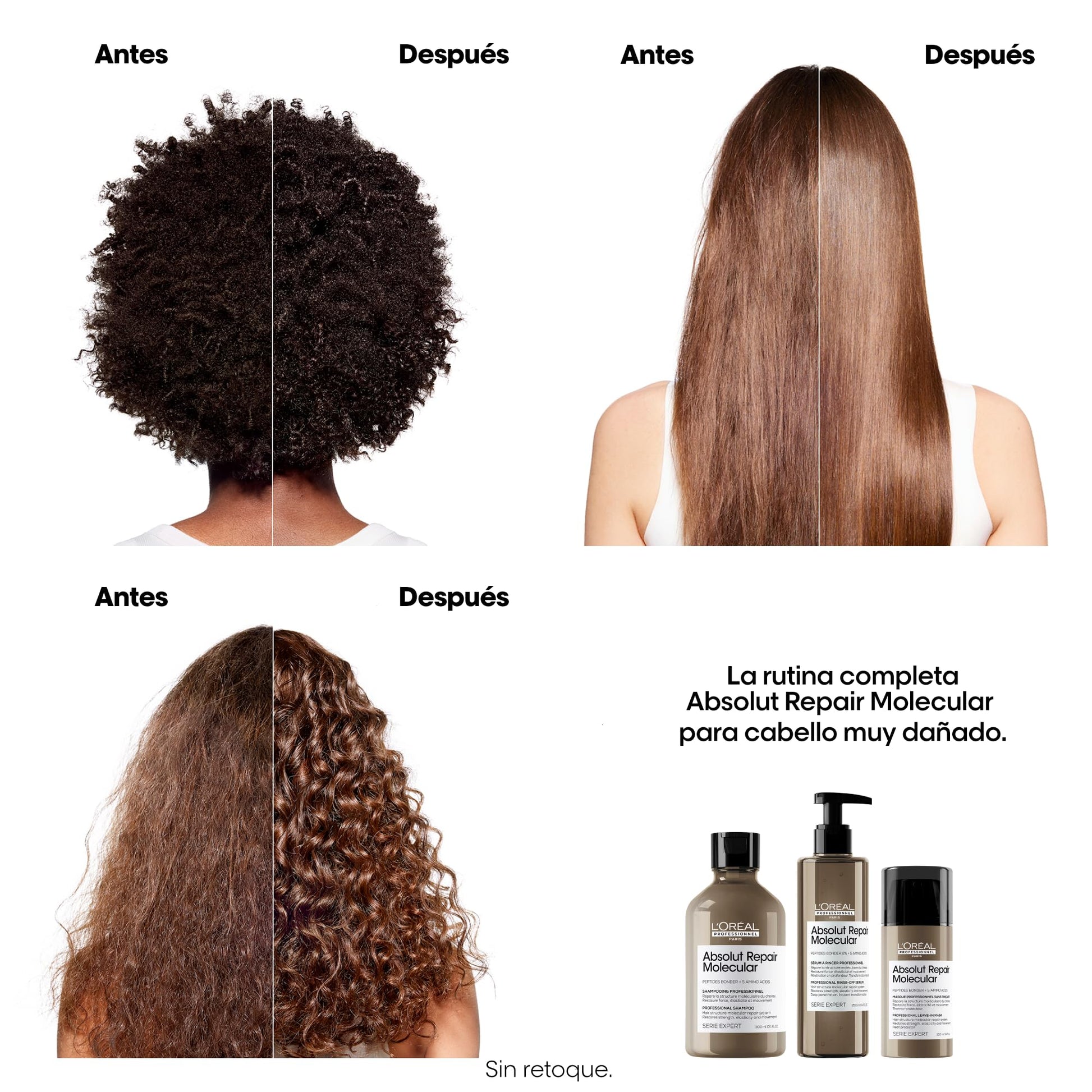 L'Oréal Professionnel Absolut Repair Molecular Sérum | Sérum con enjuague reparador molecular | Para cabello muy dañado | Con tecnología 2% reparador de péptidos + 5 aminoácidos | Repara el cabello y restaura su fuerza | Repara la estructura molecular | 2