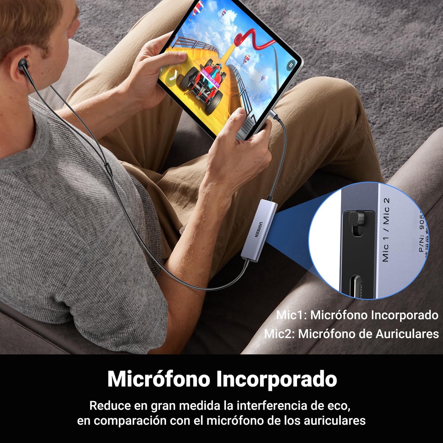 Adaptador USB C UGREEN Negro Hi-Res Carga Rápida 60W para Auriculares