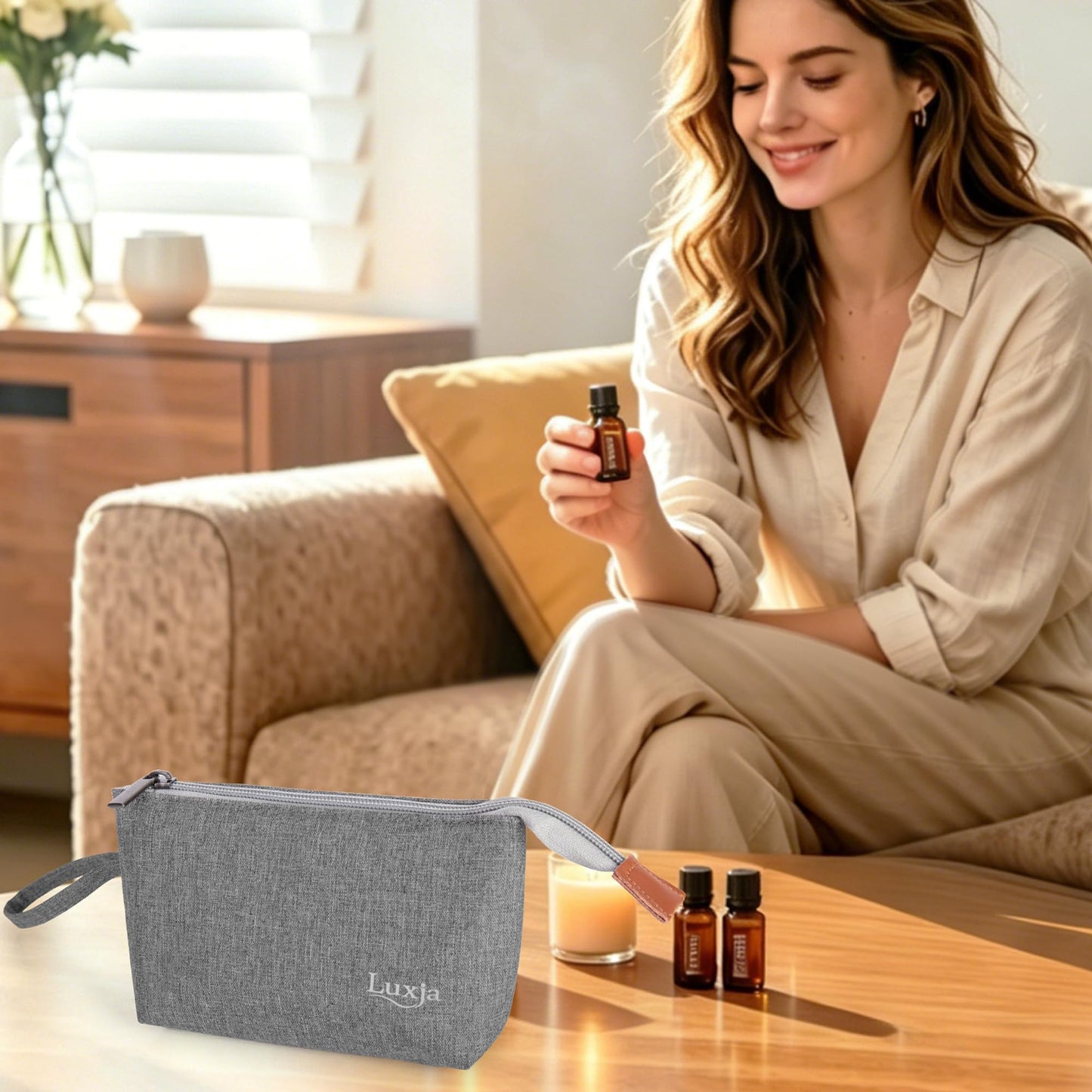 Luxja Essential Oil Carrying Bag - Holds 8 Bottles (5ml-15ml, Also Fits for Roller Bottles), Portable Organizer for Essential Oil and Small Accessories, Gray