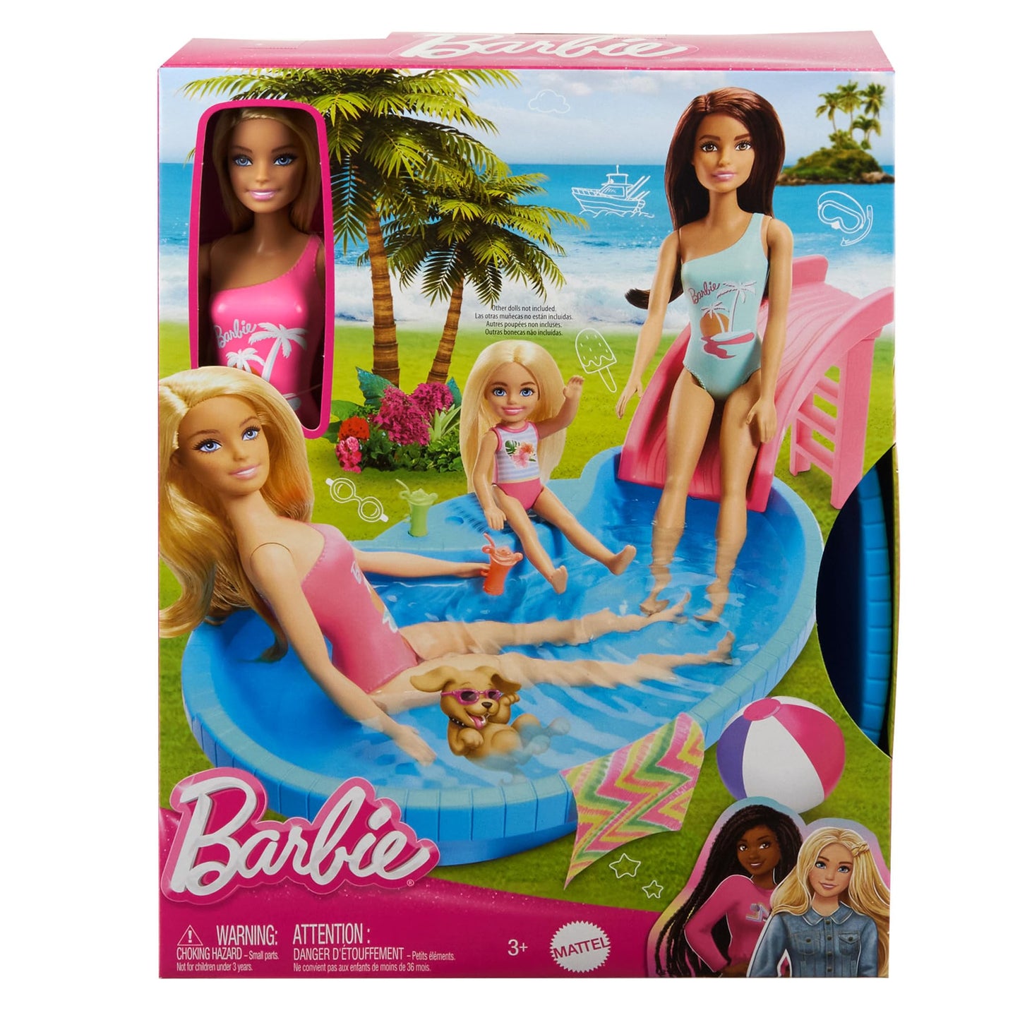 Barbie, Set de Juego Alberca Glam con Muñeca, para Niñas de 3 Años en Adelante, Mattel, Tarde de Verano Perfecta, Piscina para llenar con Agua de Verdad
