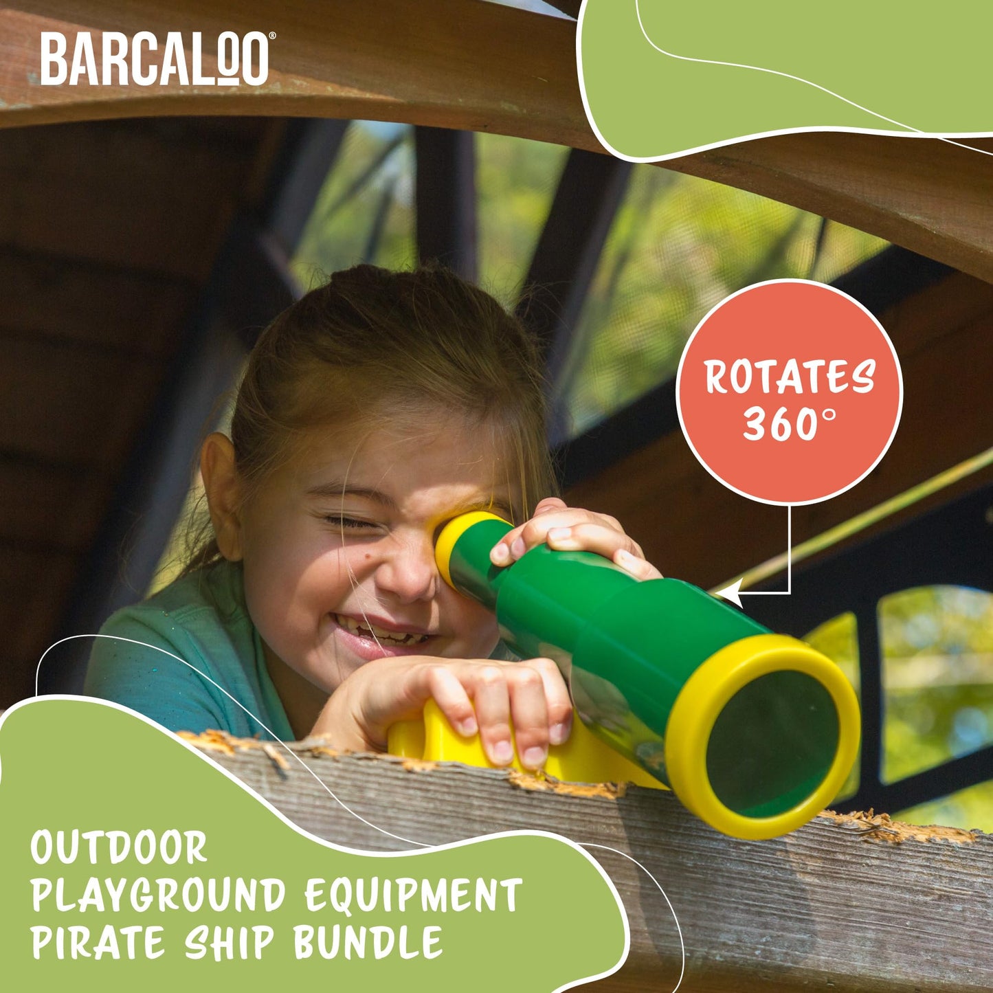Accesorios para patio de juegos al aire última intervensión para niños, telescopio pirata, volante, barras de mango de seguridad verde, equipo de parque infantil, patio trasero, casa de juegos, gimnasio de la selva, columpio, barco pirata