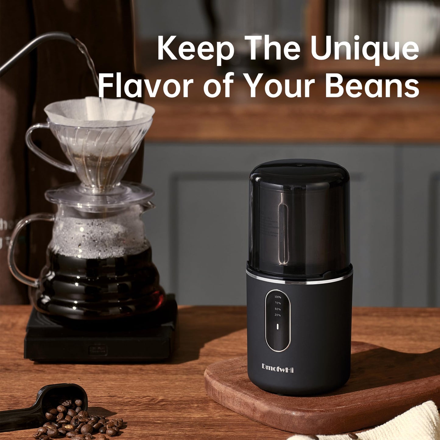 DmofwHi - Molinillo de café inalámbrico eléctrico, recargable por USB, con hoja de acero inoxidable 304 y tazón extraíble, color negro