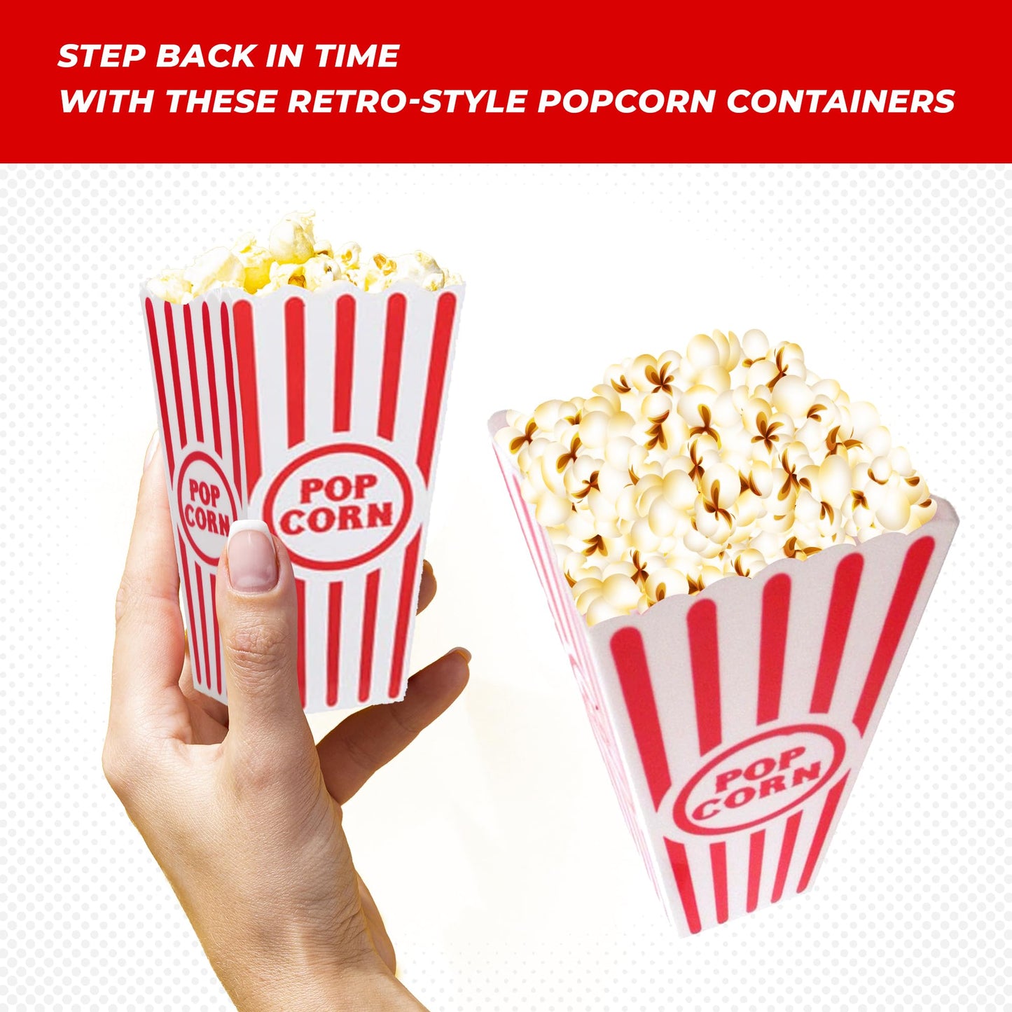 Gadgetime USA - Recipientes de plástico para palomitas de maíz para noches de cine, color rojo y blanco, cubos de estilo clásico, tazas altas y reutilizables retro para carnavales, apto para