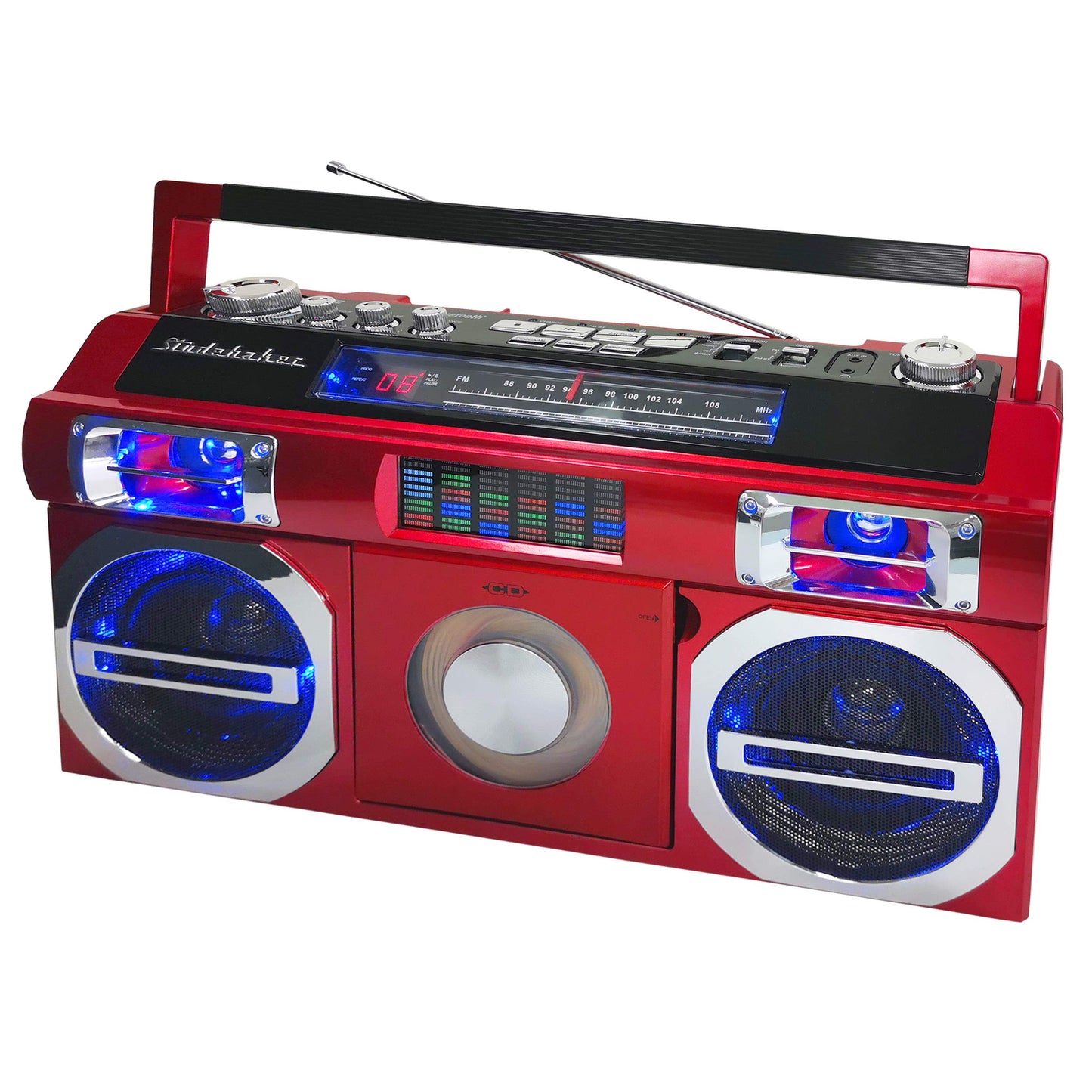Boombox Bluetooth Retro Studebaker Rojo con Radio FM y Reproductor de CD