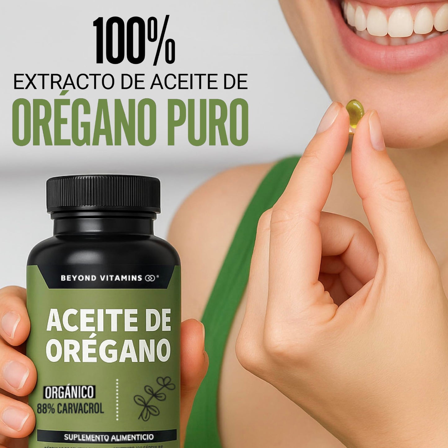 Beyond Vitamins | Aceite de Oregano Orgánico 100% Natural con 88% Carvacrol | Oil of Oregano Grado Alimenticio (180 Caps)