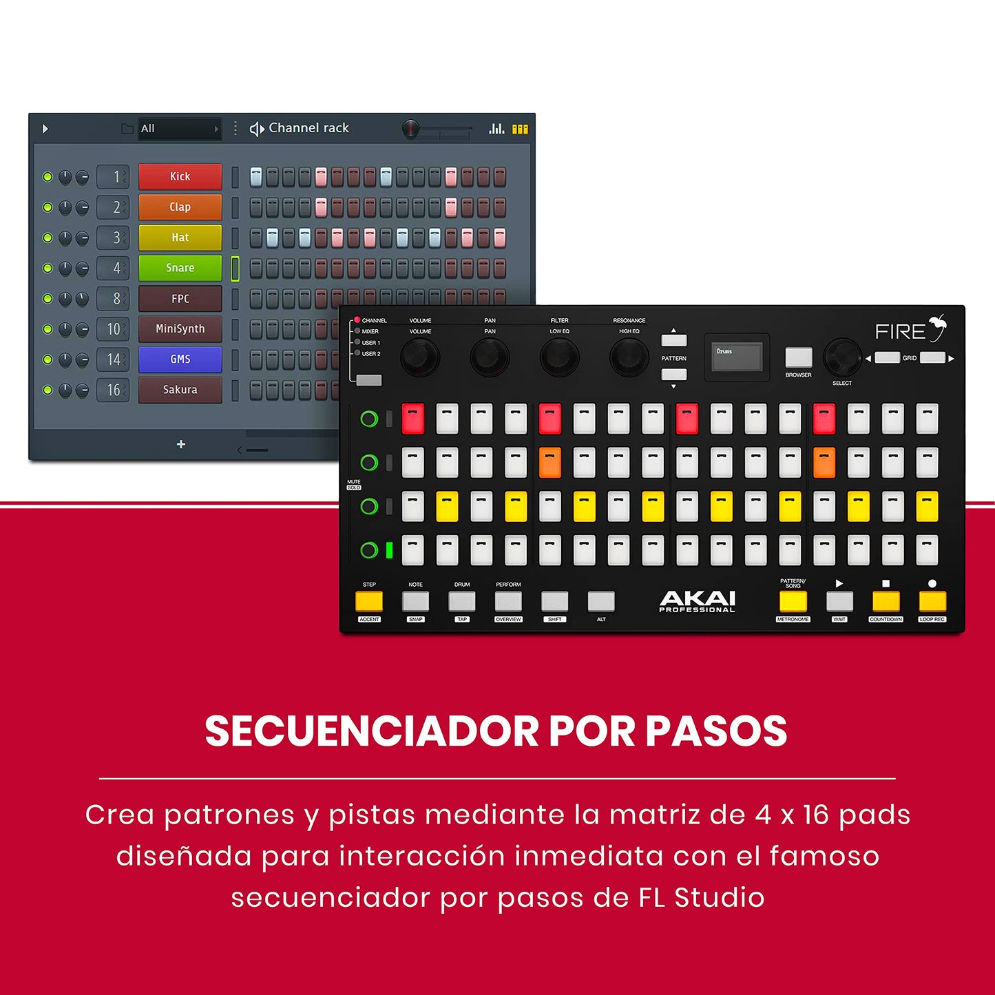 AKAI Professional FIRE Software Bundle - Controlador MIDI USB para FL Studio con matriz de 64 clips, drum pads y Software FL Studio Fruity Edition