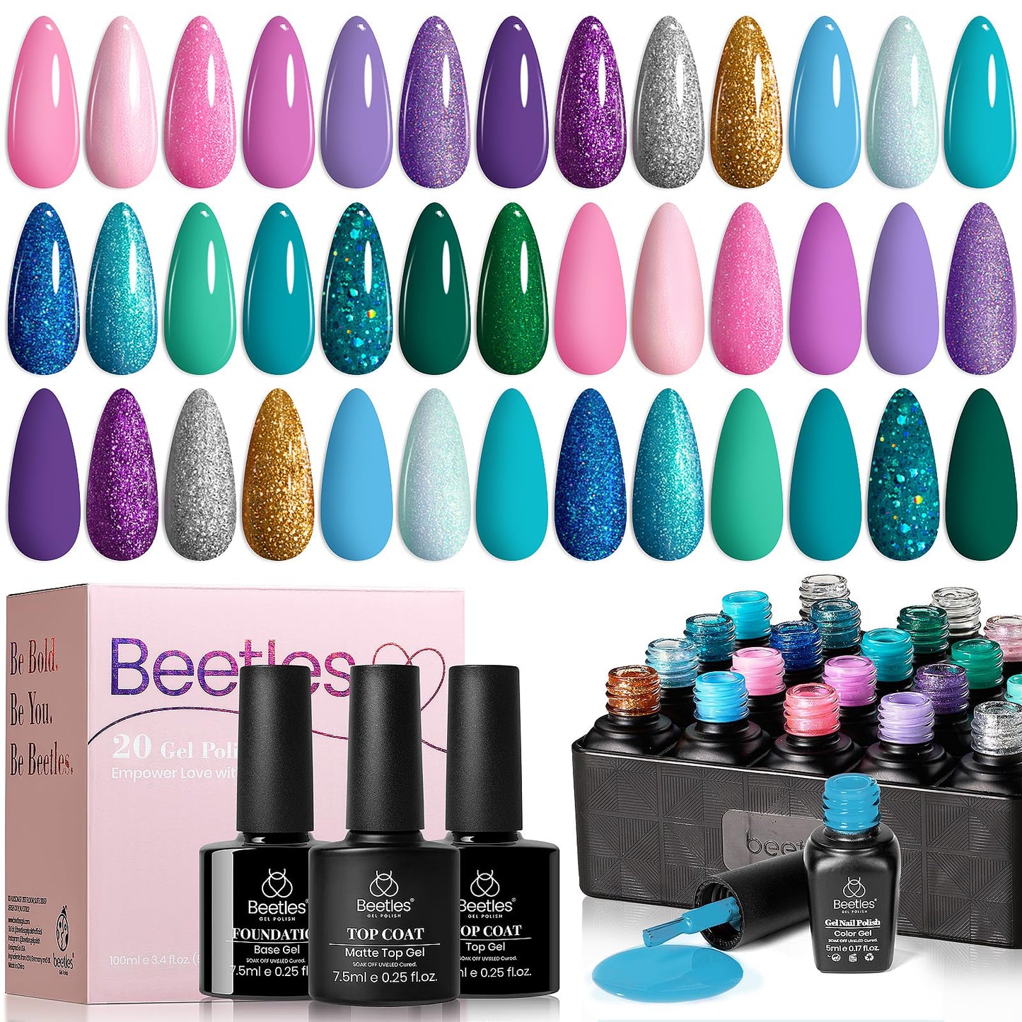 Beetles Gel Polish Nail Kit 100 ml - Colores vibrantes - Larga duración - uñas perfectas - Hecho en USA