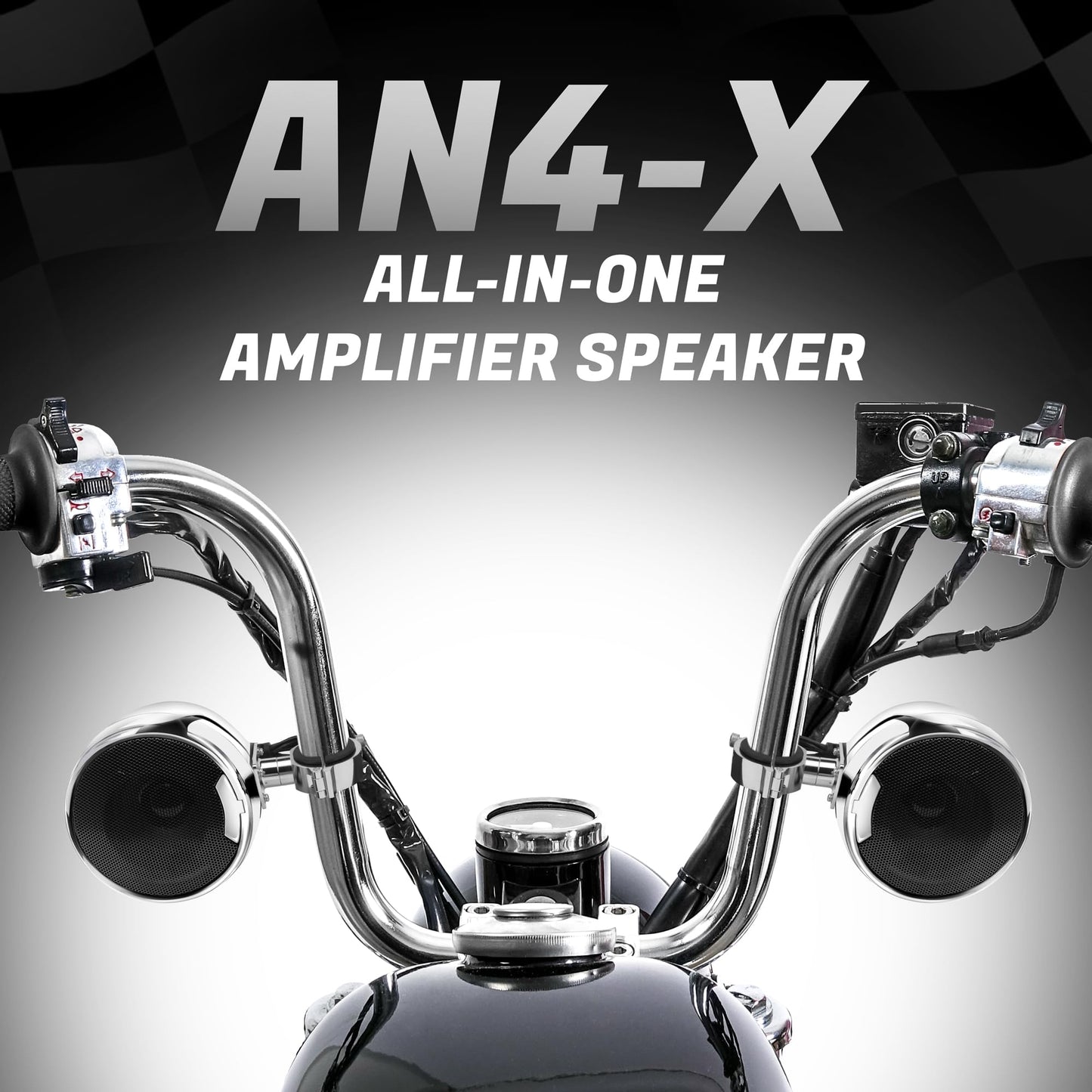 GoHawk AN4-X Amplificador Todo en uno de 2 Canales 4.5 "Altavoces estéreo Bluetooth Impermeables de Rango Completo para Motocicleta Sistema de Amplificador de Audio USB para 1-1.25" Bar Harley
