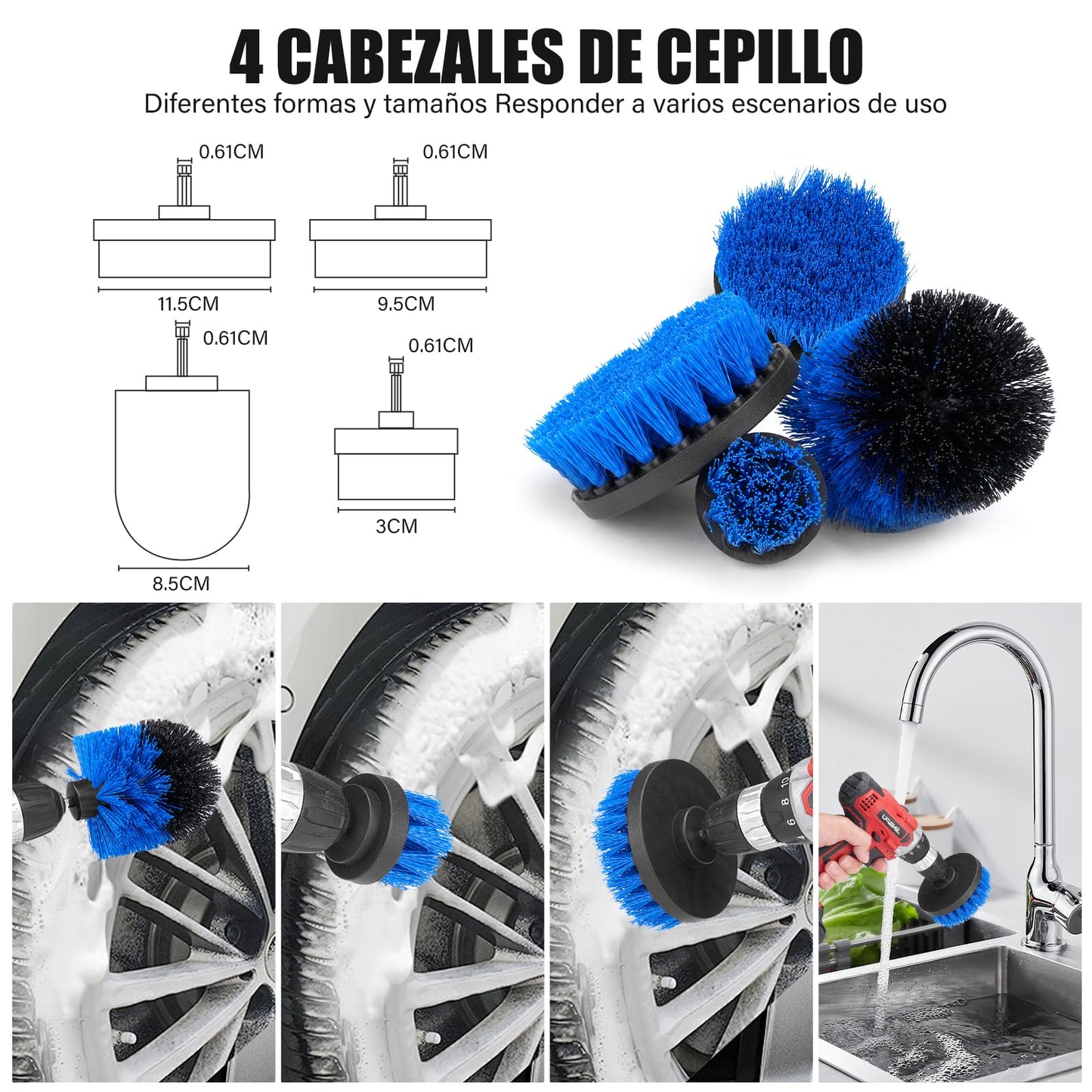 BLUEDREAMER Juego de cepillos de limpieza para coche de 26 piezas,Kit profesional para el cuidado del coche,Limpieza completa del coche,Adecuado para ruedas,Parabrisas,Interior,Asientos.