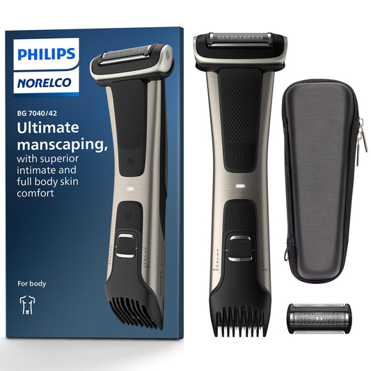 Philips Norelco BG7040/42 Bodygroom Series 7000 - Afeitadora de cuerpo a prueba de ducha con funda y cabezal de repuesto