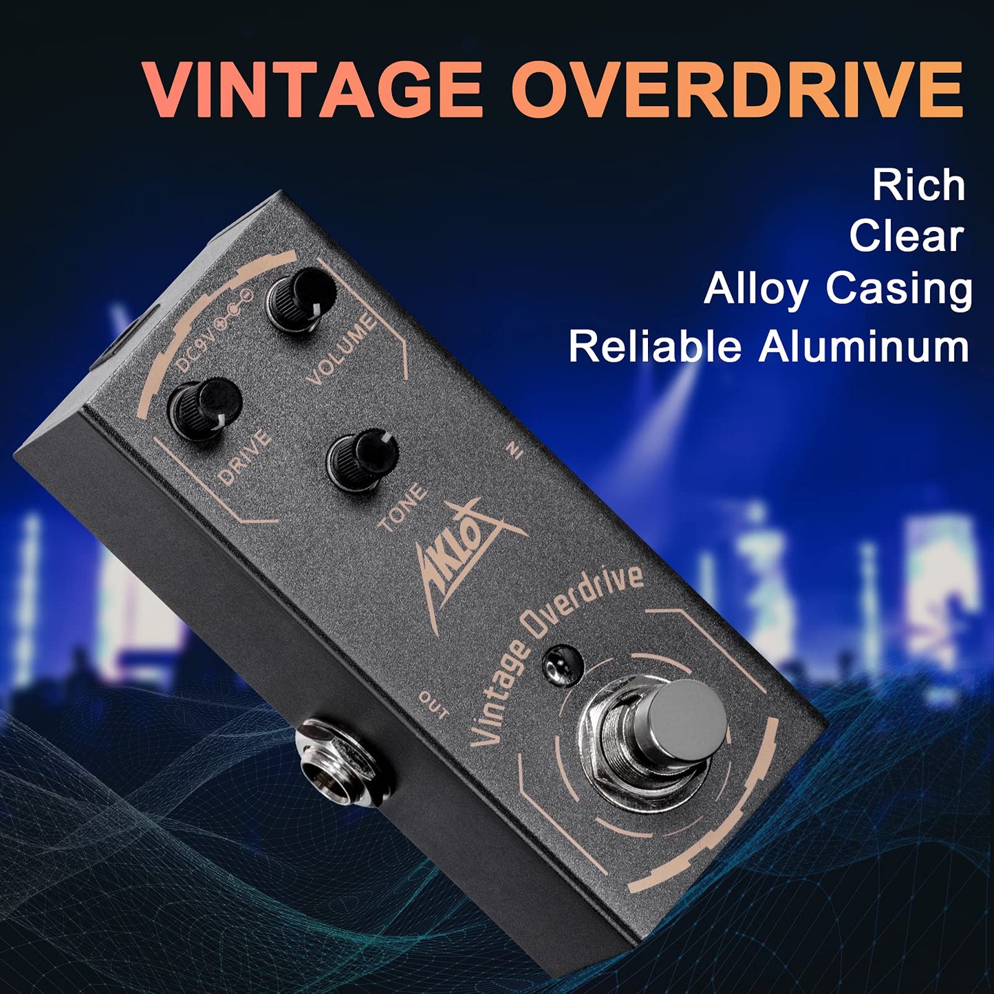 AKLOT - Pedal de sobremarcha clásico, pedal de efectos de guitarra eléctrica mini tipo único DC 9V True Bypass