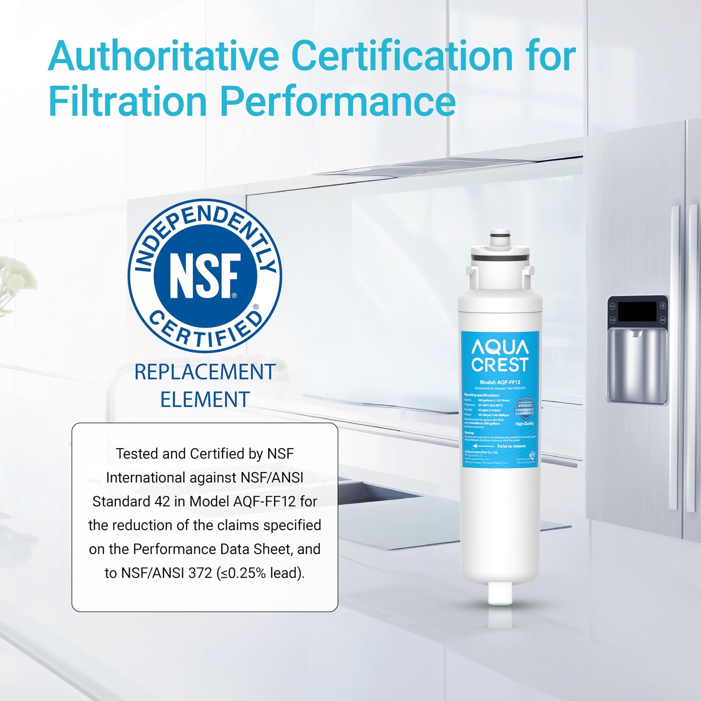 AQUACREST DW2042FR-09 Refrigerator Water Filter, Compatible with Daewoo DW2042FR, Kenmore 46-9130, DW2042FR-09, Aqua Crystal DW2042F-09