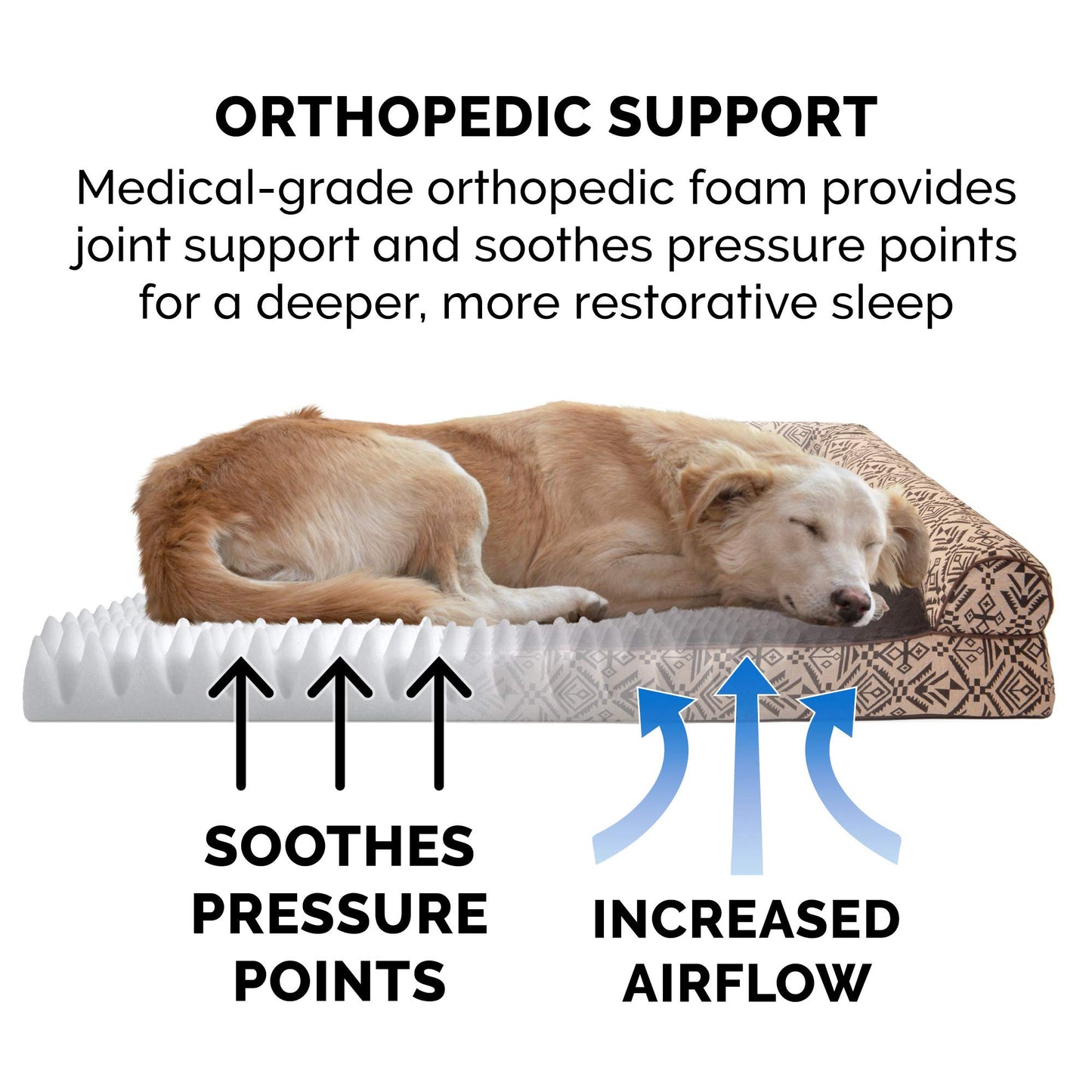 Furhaven XL Orthopedic Dog Bed Plush & Southwest Kilim Decor Sofa-Style w/Removable Washable Cover - Desert Brown, Jumbo (X-Large)