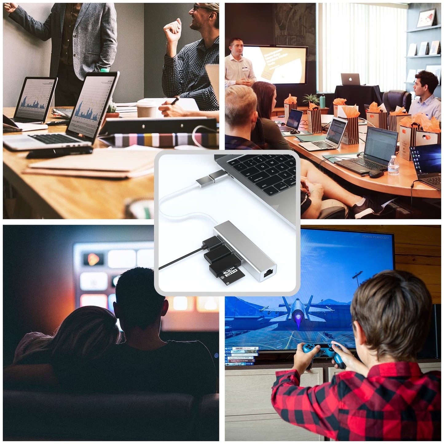 Adaptador USB Ethernet Qzgyoool con USB C y Hub 4 en 1 para PC y Mac