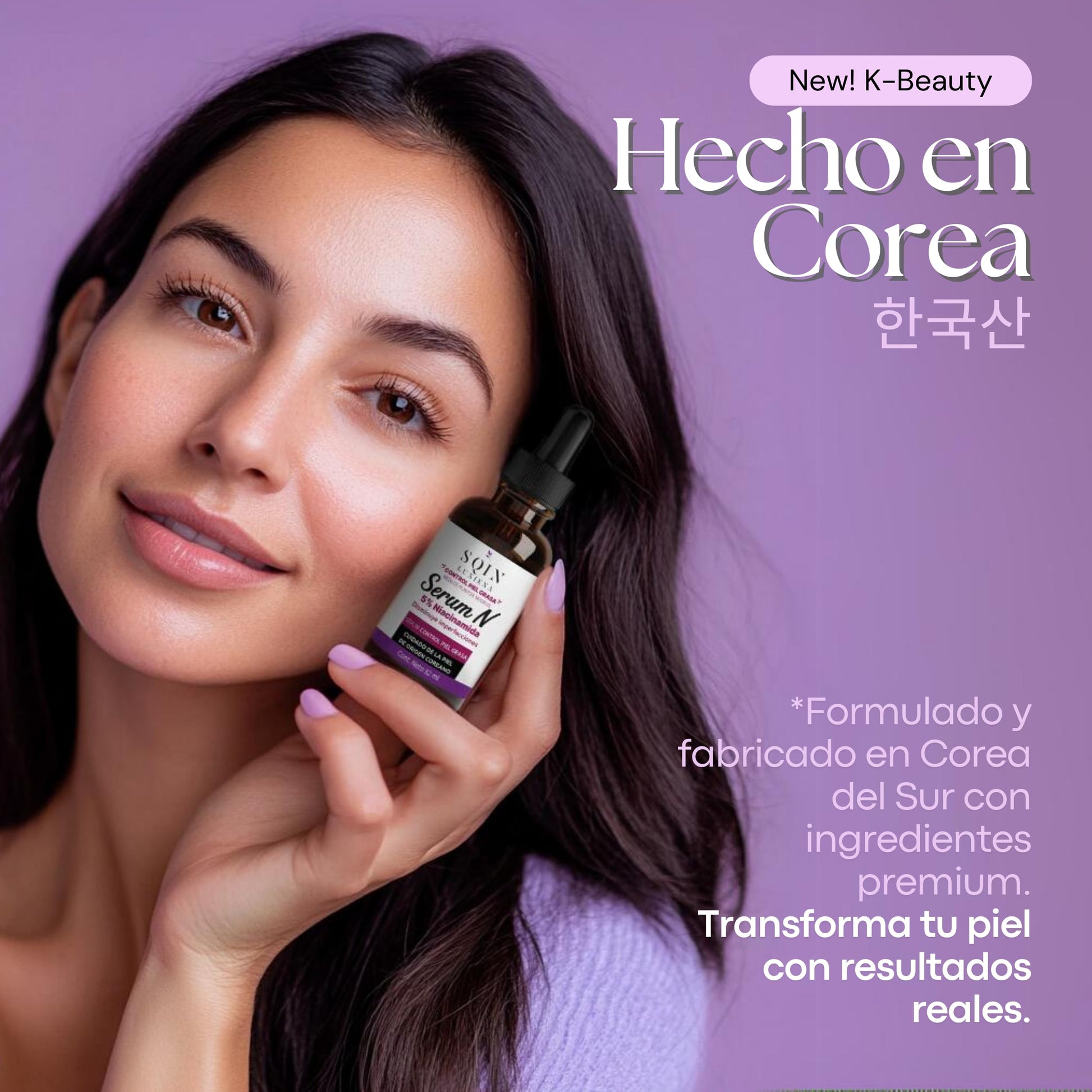 Sqin Luxiena Korean Serum de Niacinamida, Vitamina E y Ácido Hialurónico Facial, Suero Facial Control Piel Grasa, Reduce Poros, Puntos Negros y Mejora la Textura, Coreano Skincare Vegano 32 ml.