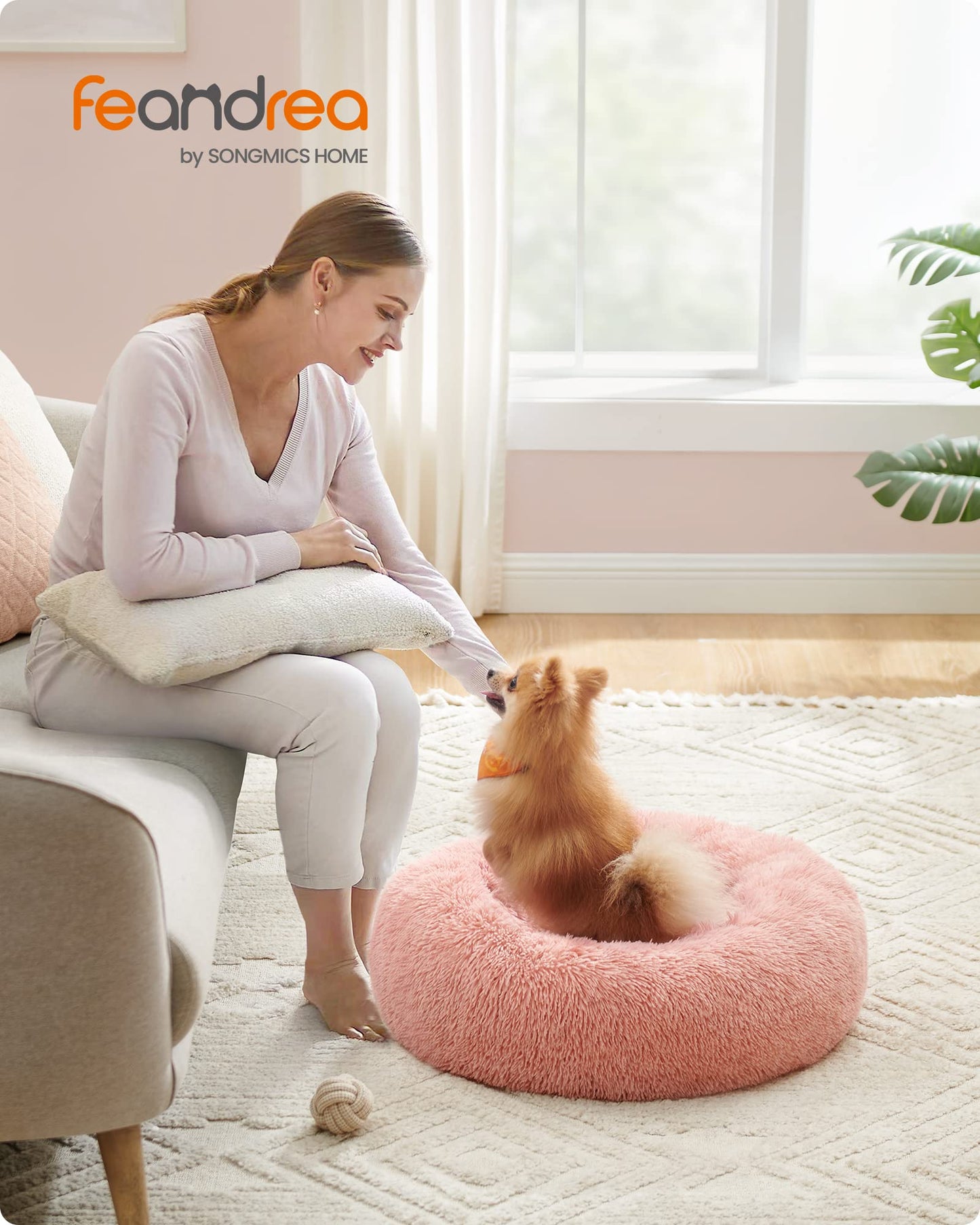 Cama de Perros Feandrea Rosa con Cojín Central Extraíble y Lavable