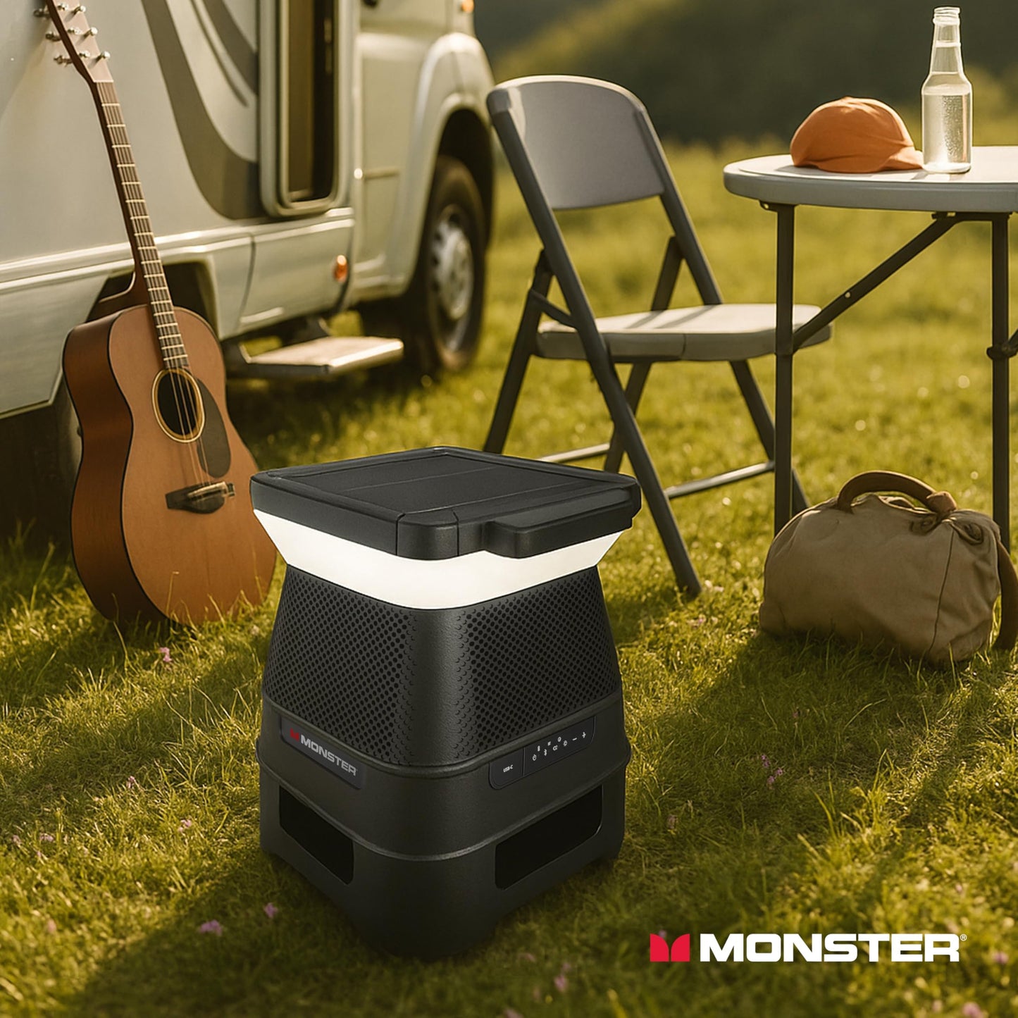 Altavoz Monster Solar X - Altavoz Bluetooth inalámbrico con energía solar, sonido de 360 grados con LED, conexión fácil, 8 horas de reproducción y graves de 30W