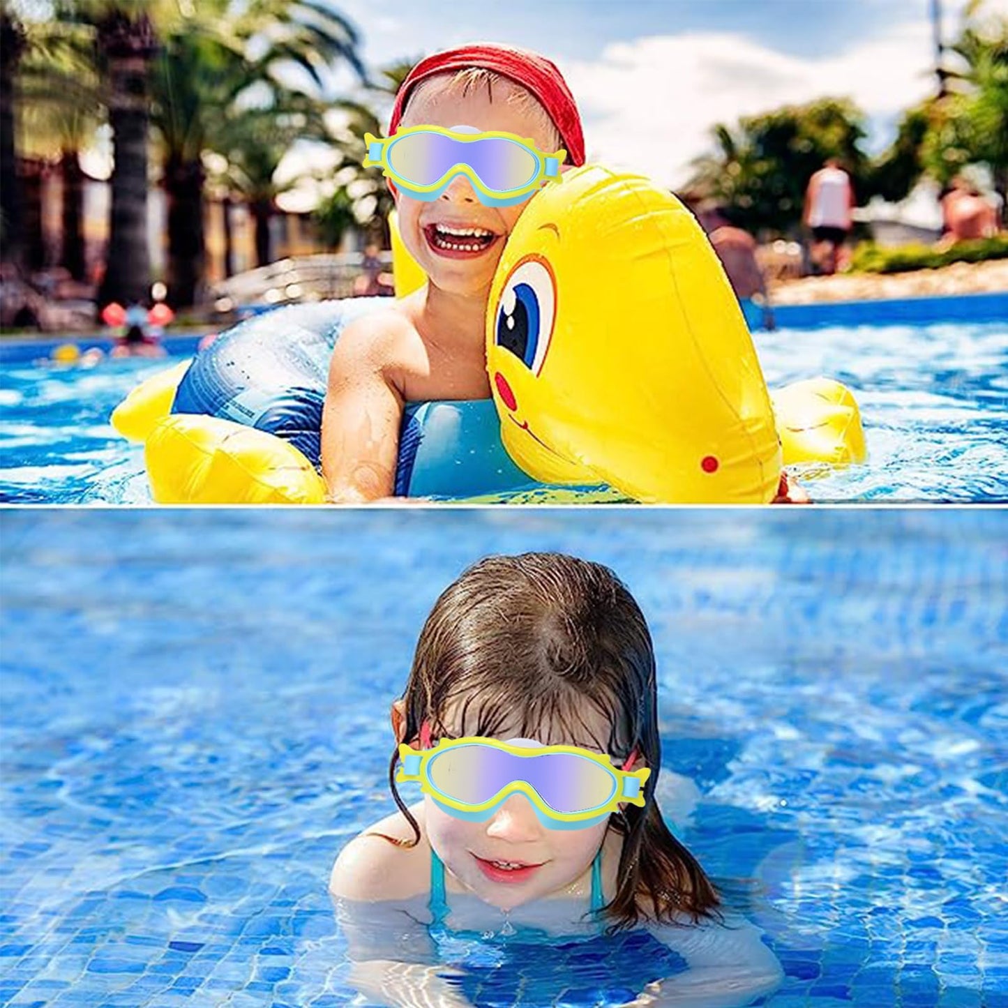 Gafas de Natación para niños 2 unidades,Lentes de Natación de visión amplia con tapones para los oídos,con protección UV y antivaho, sin Fugas, adecuadas para niños de 3 a 15 años