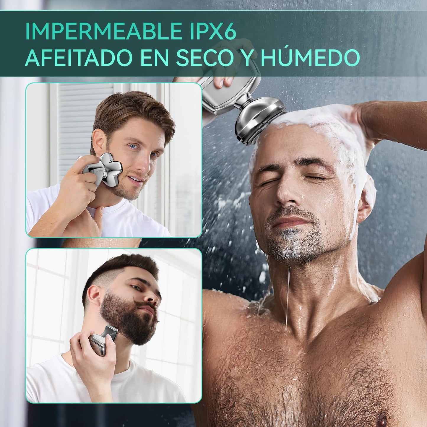 Rasuradoras para Hombre 3 en 1, Kensen Afeitadora Cabeza Hombre IPX6 Impermeable, Maquina Afeitar Cabeza con Cabezales Magnéticos 5D, Cortapelos Barba y Nariz, Afeitado en Seco y Húmedo, Carga USB-C