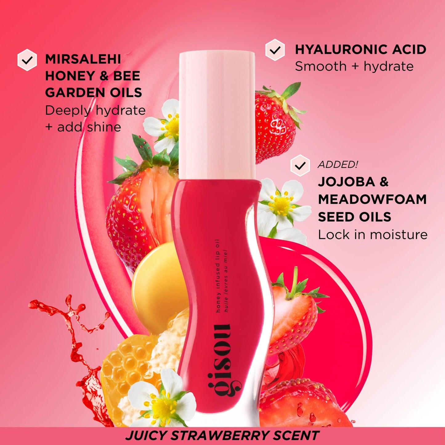 Gisou Honey infused Lip Oil (Strawberry Sorbet, Pequeño)