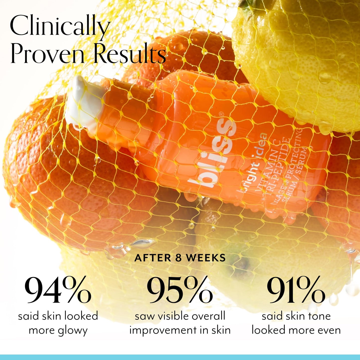 Bliss Suero iluminador para el rostro con vitamina C y colágeno tripéptido Bright Idea: antienvejecimiento, reduce las manchas oscuras, aumenta la elasticidad de la piel, limpio, vegano y sin cruel
