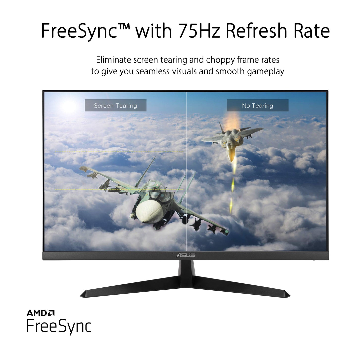 Asus Monitor Eye Care Plus 27" VY279HE, FHD, 1080p, IPS, 75Hz, 1ms, FreeSync, aumento de color, filtro de luz azul, sin parpadeo y tratamiento antibacteriano patentado
